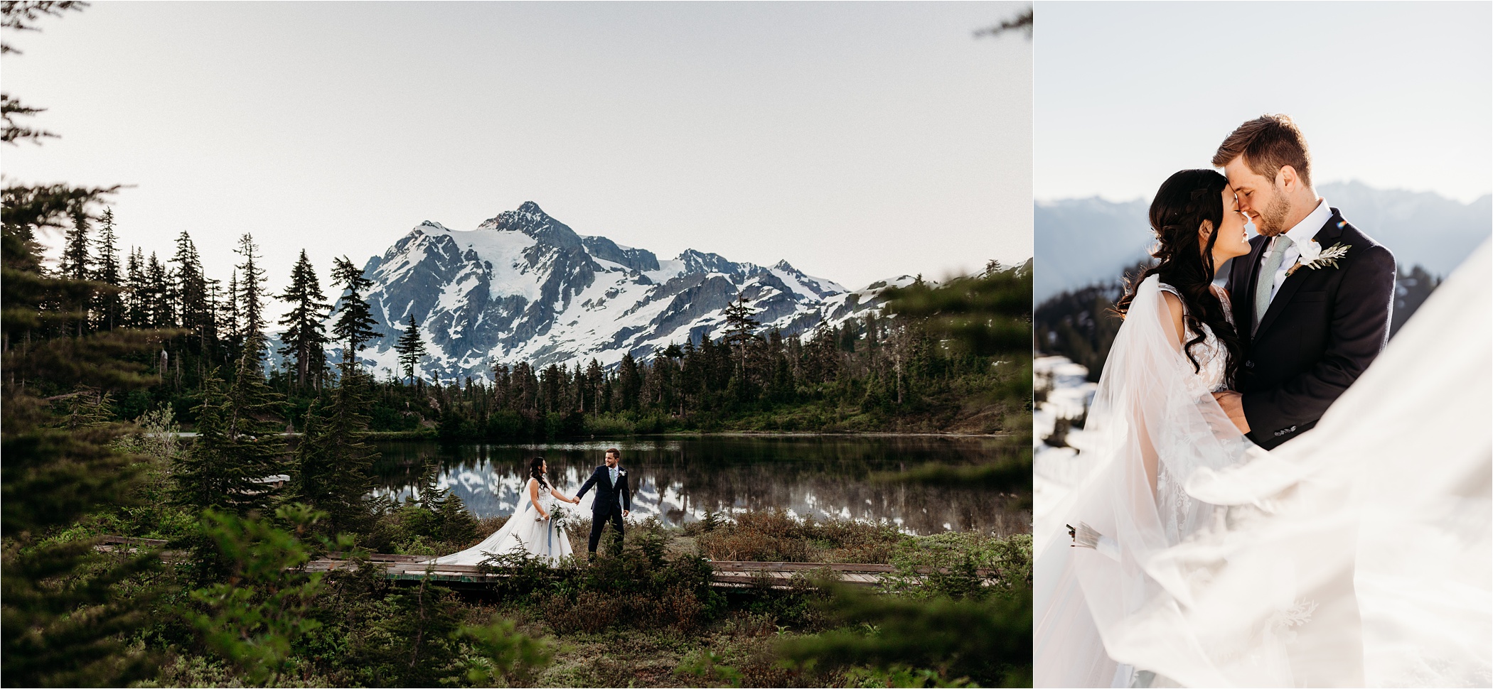 Wedding couple at Picture Lake in Mount Baker