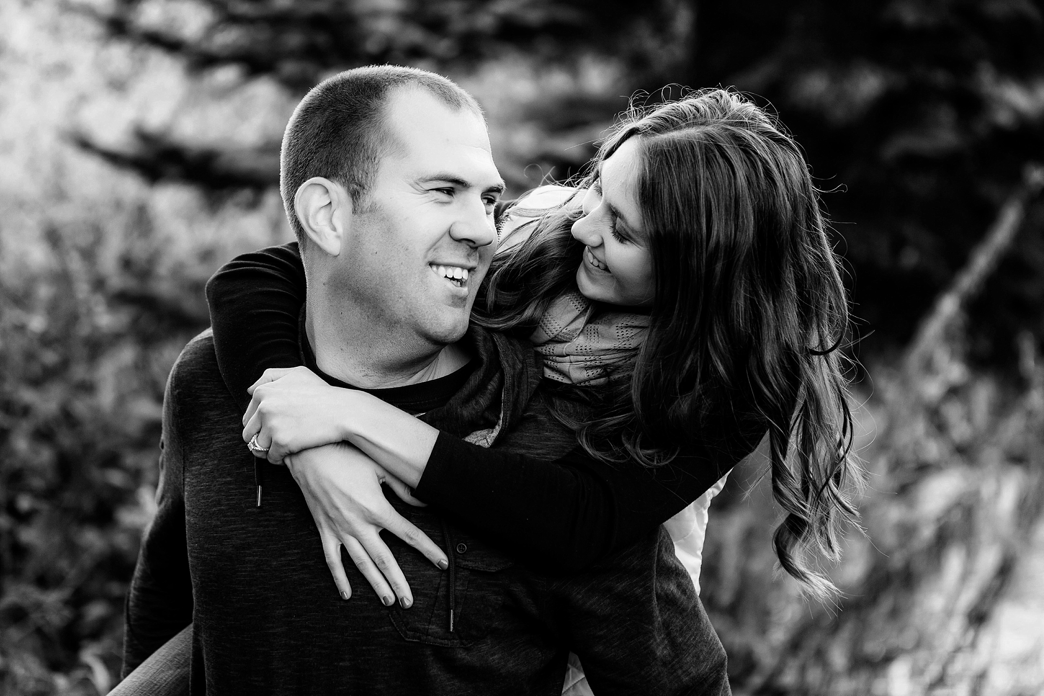 Black and white engagement photo with Megan Montalvo Photography