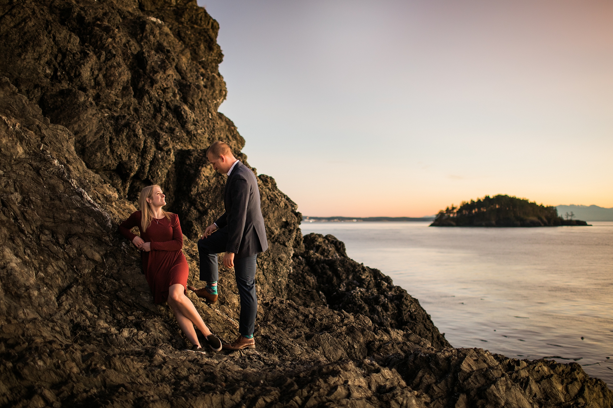 Sunset at Rosario Beach during engagement session | Megan Montalvo Photography