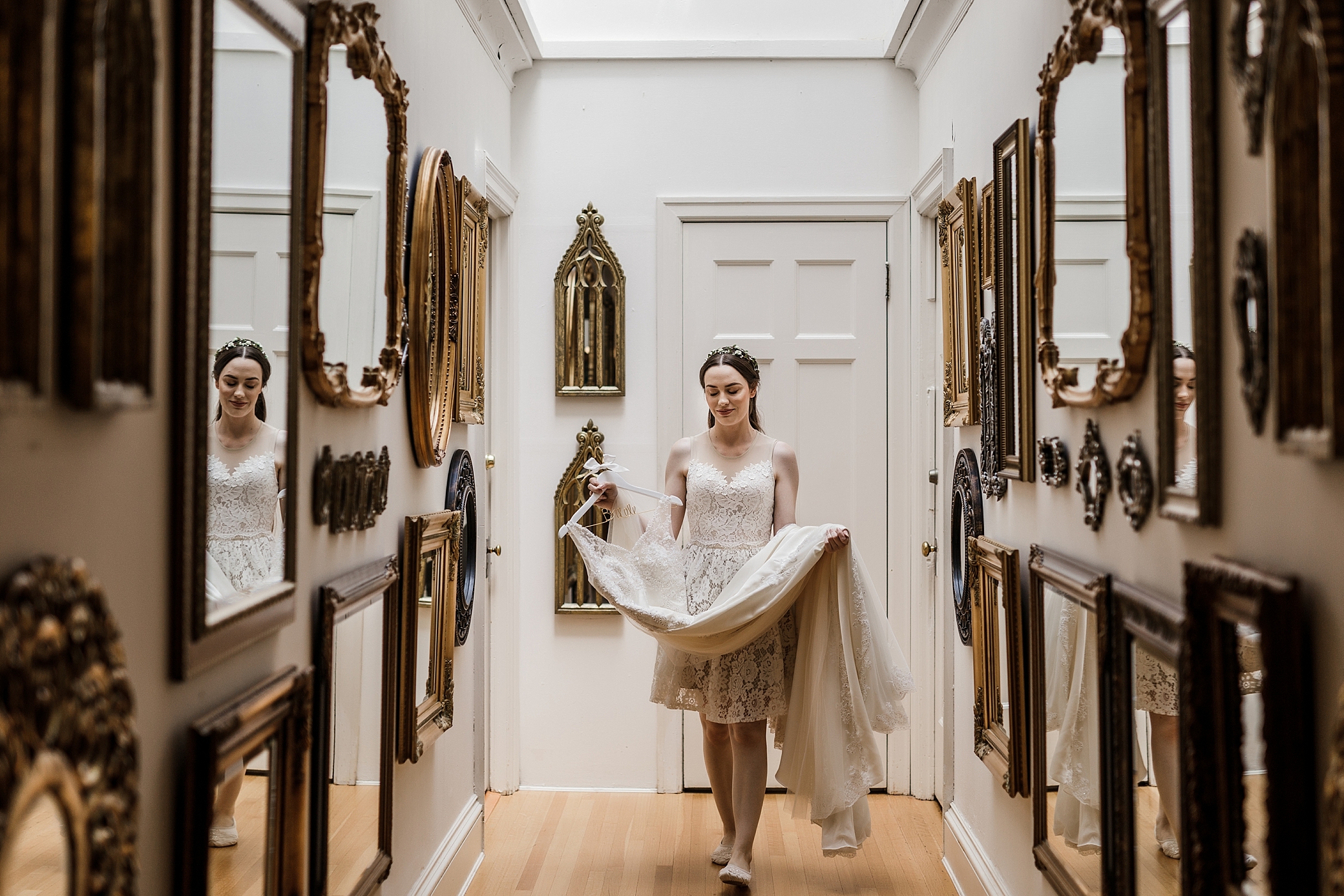 Bride preparing her wedding gown at the Thornewood Castle | Megan Montalvo Photography