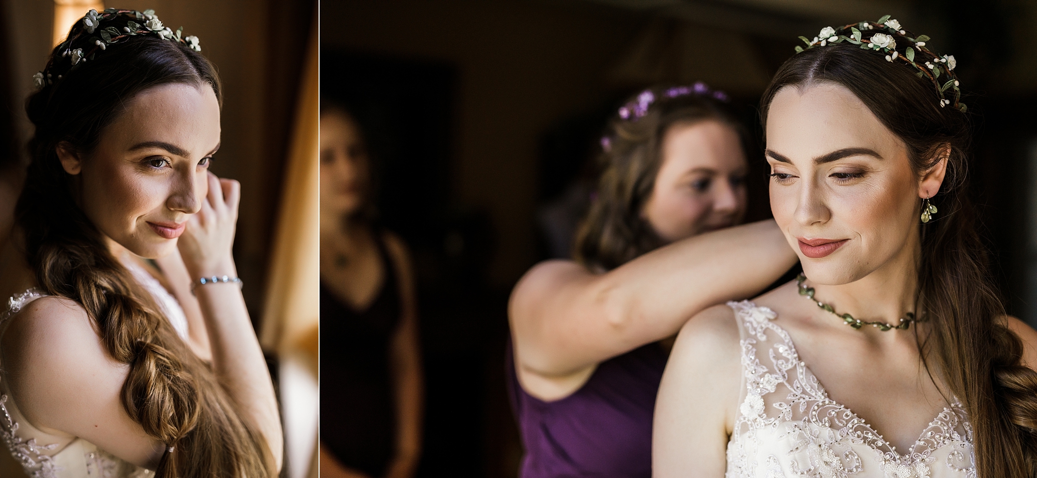 Bride getting ready for wedding at Tacoma's Thornewood Castle with Tacoma Wedding Photographer, Megan Montalvo Photography