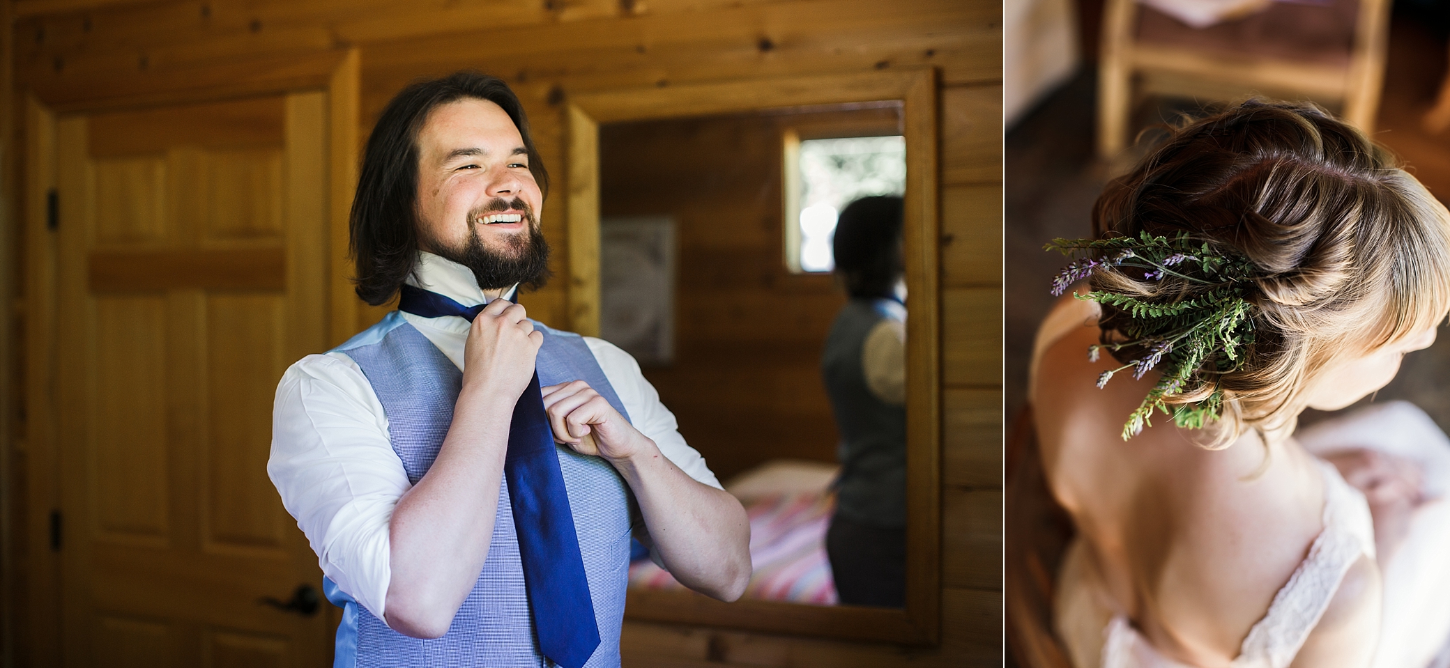 Bride and groom getting ready for wedding photographed by Olympic National Park Wedding Photographer, Megan Montalvo Photography 