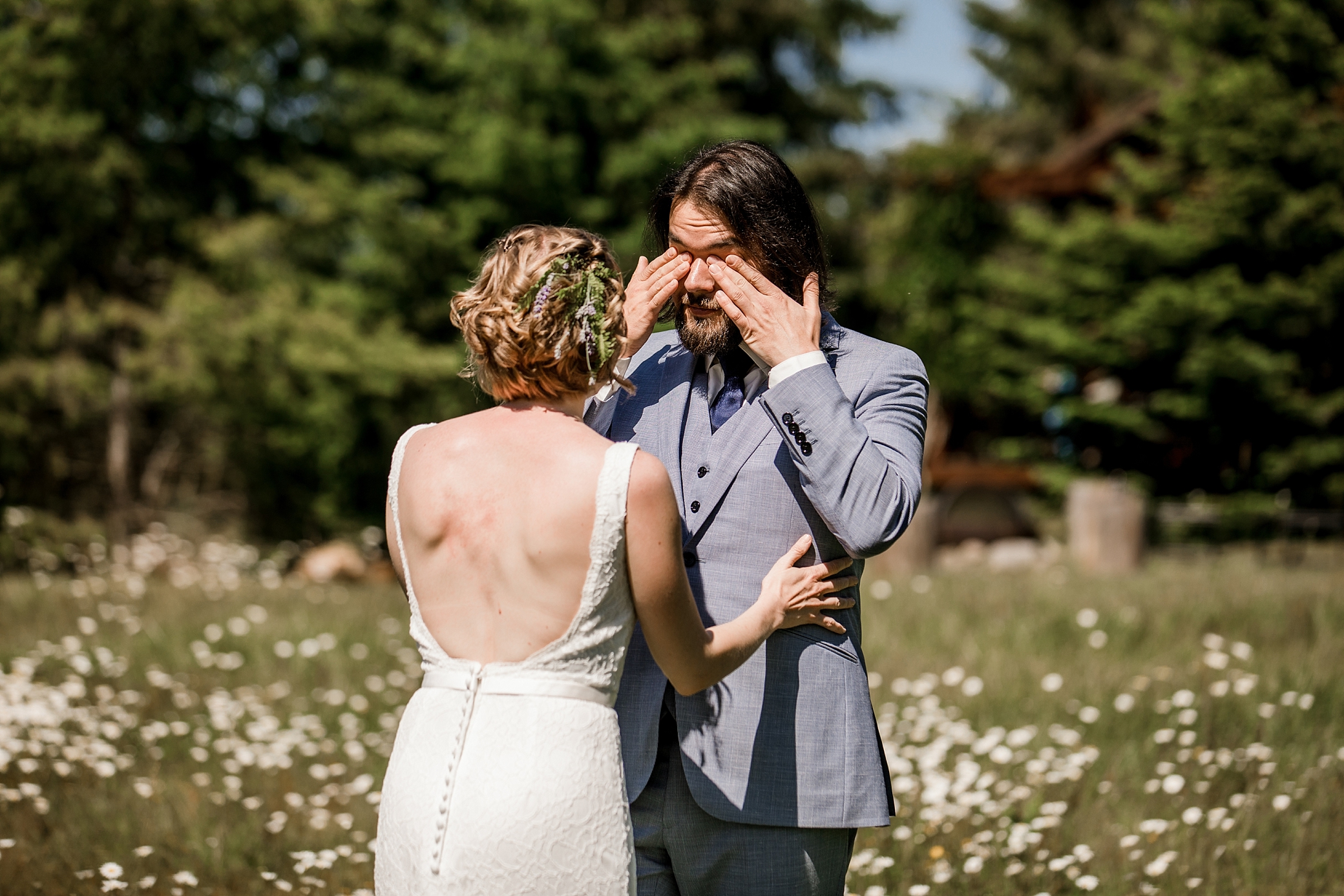 Emotional first look between bride and groom at Olympic National Park Wedding | Megan Montalvo Photography 