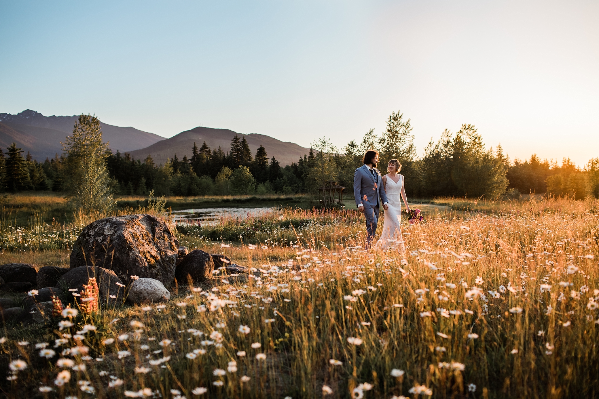 Sunset bride and groom portraits with Olympic National Park Wedding Photographer | Megan Montalvo Photography 