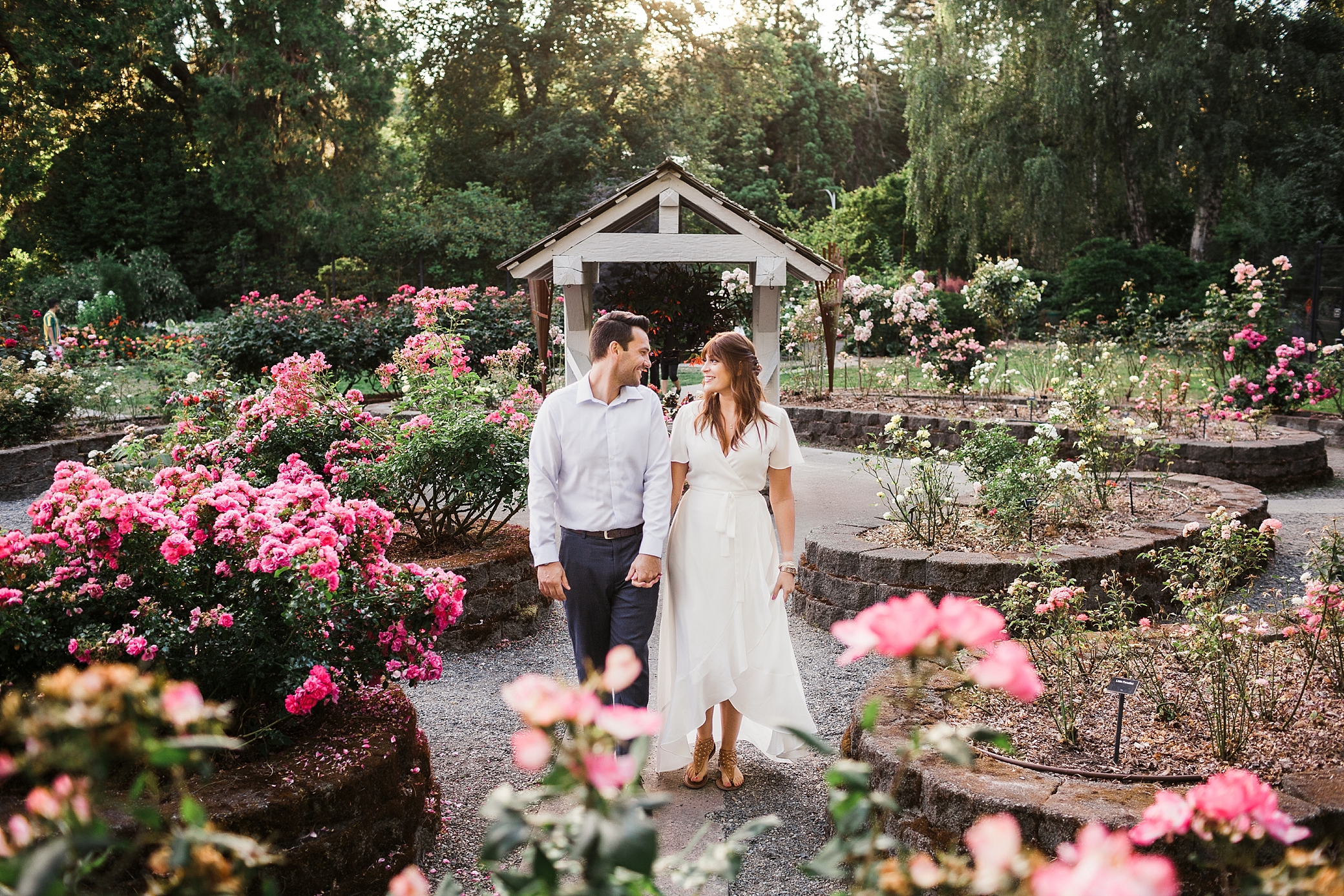Inspiration for Point Defiance Engagement session while the Rose Garden is in bloom. Photographed by Tacoma Intimate Wedding Photographer, Megan Montalvo Photography. 
