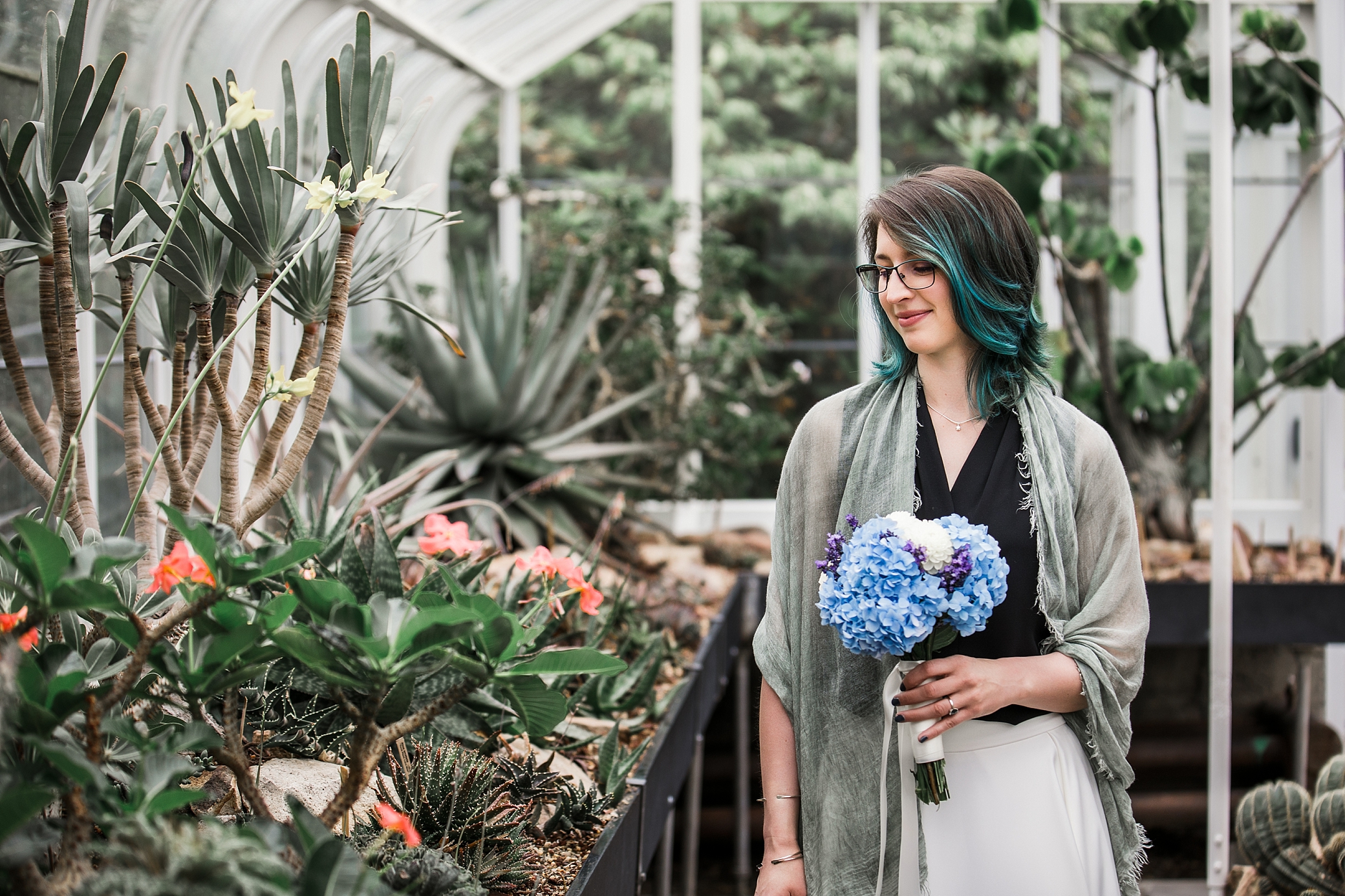 Bride before her intimate wedding ceremony at the Volunteer Park Conservatory | Megan Montalvo Photography
