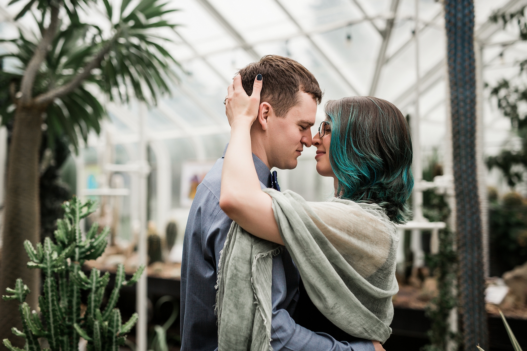 Bride and Groom Portraits at the Volunteer Park Conservatory photographed by Seattle Wedding Photographer, Megan Montalvo Photography