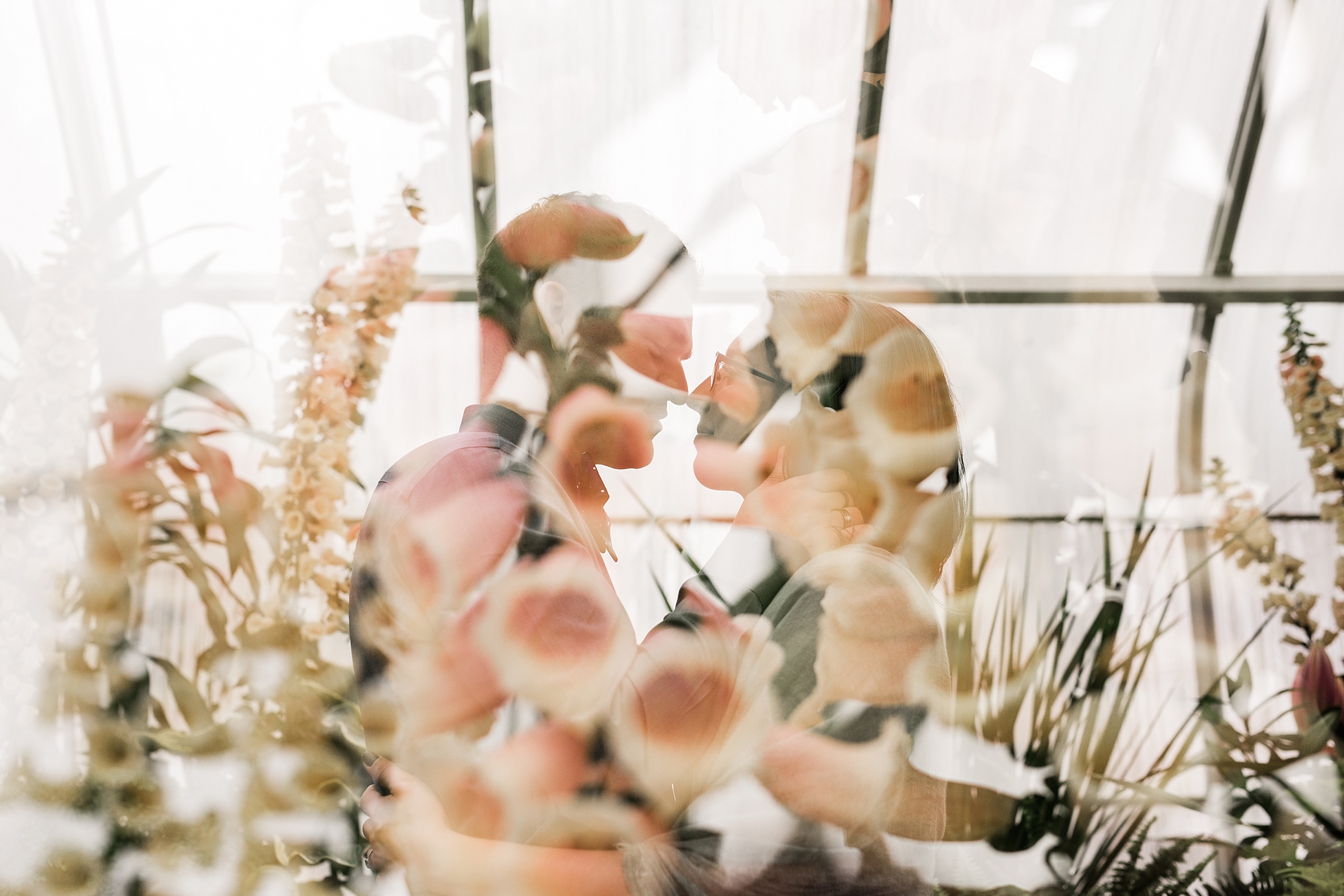 Double exposure of bride and groom at the Volunteer Park Conservatory | Megan Montalvo Photography