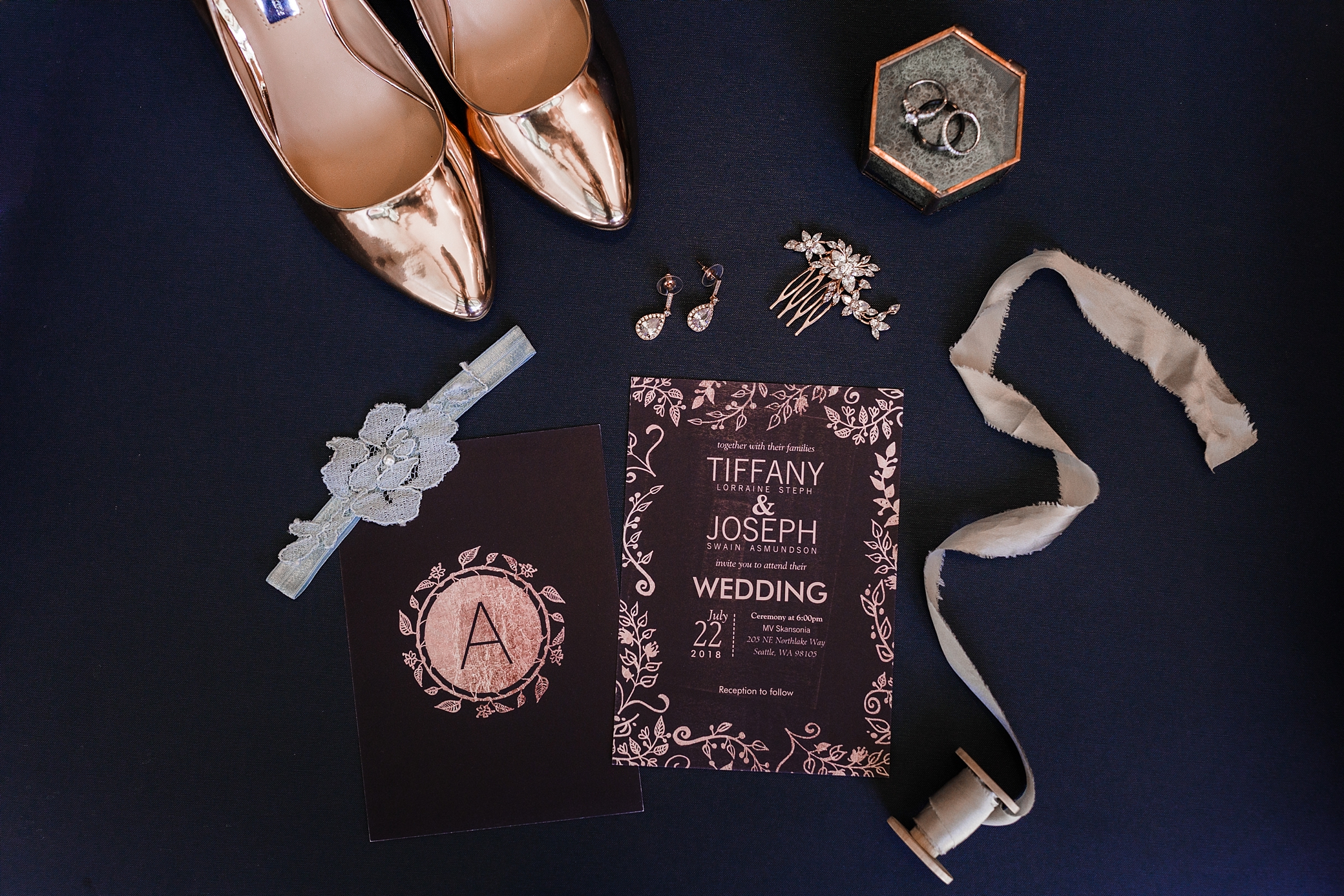 Invitation suite and bridal details photographed by Tacoma Seattle Wedding Photographer, Megan Montalvo Photography 