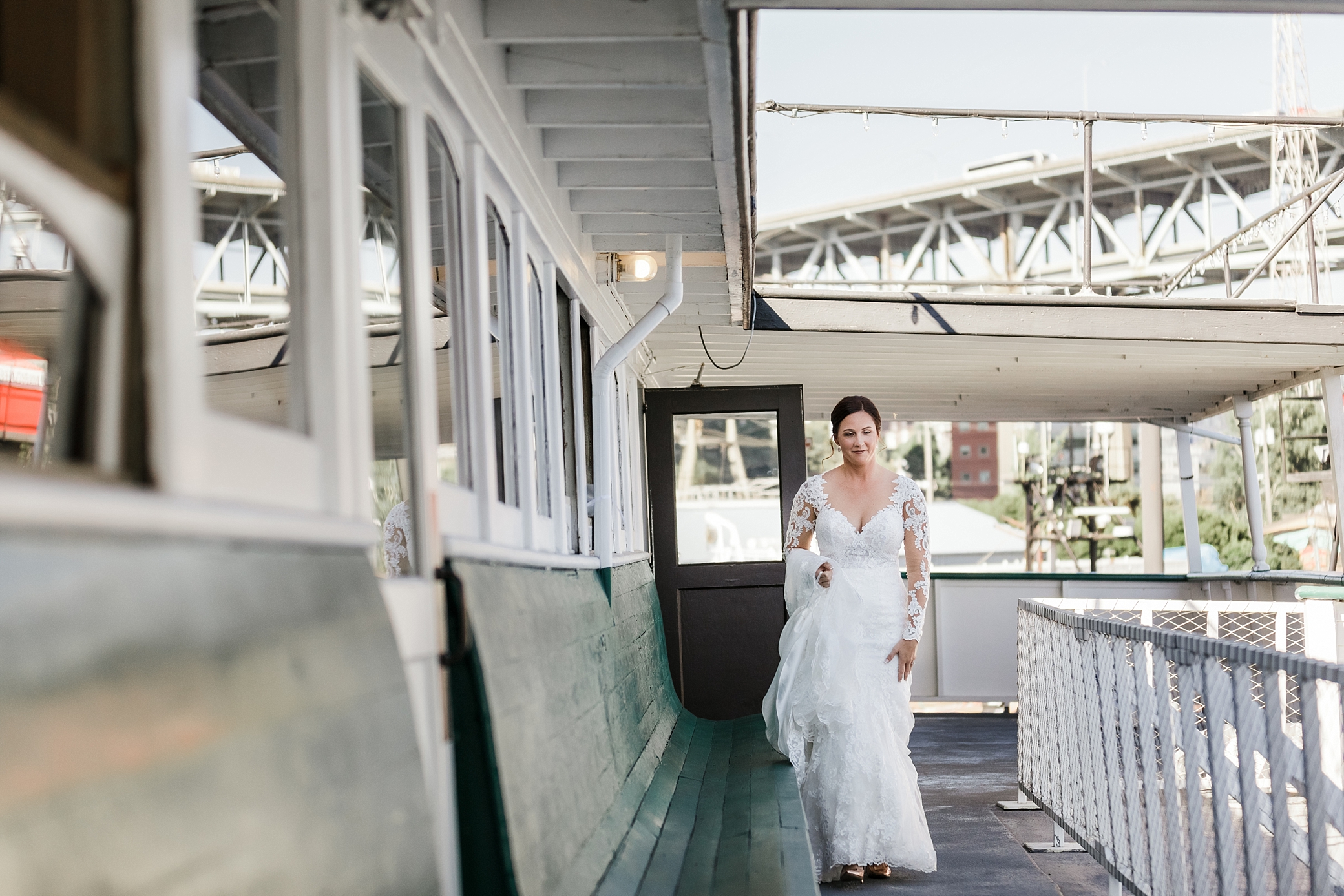 Bride walking to her groom on the MV Skansonia | Megan Montalvo Photography 