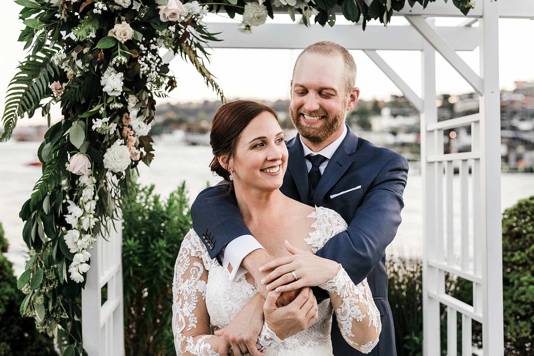 Bride and groom portraits at Seattle waterfront wedding venue | Megan Montalvo Photography 