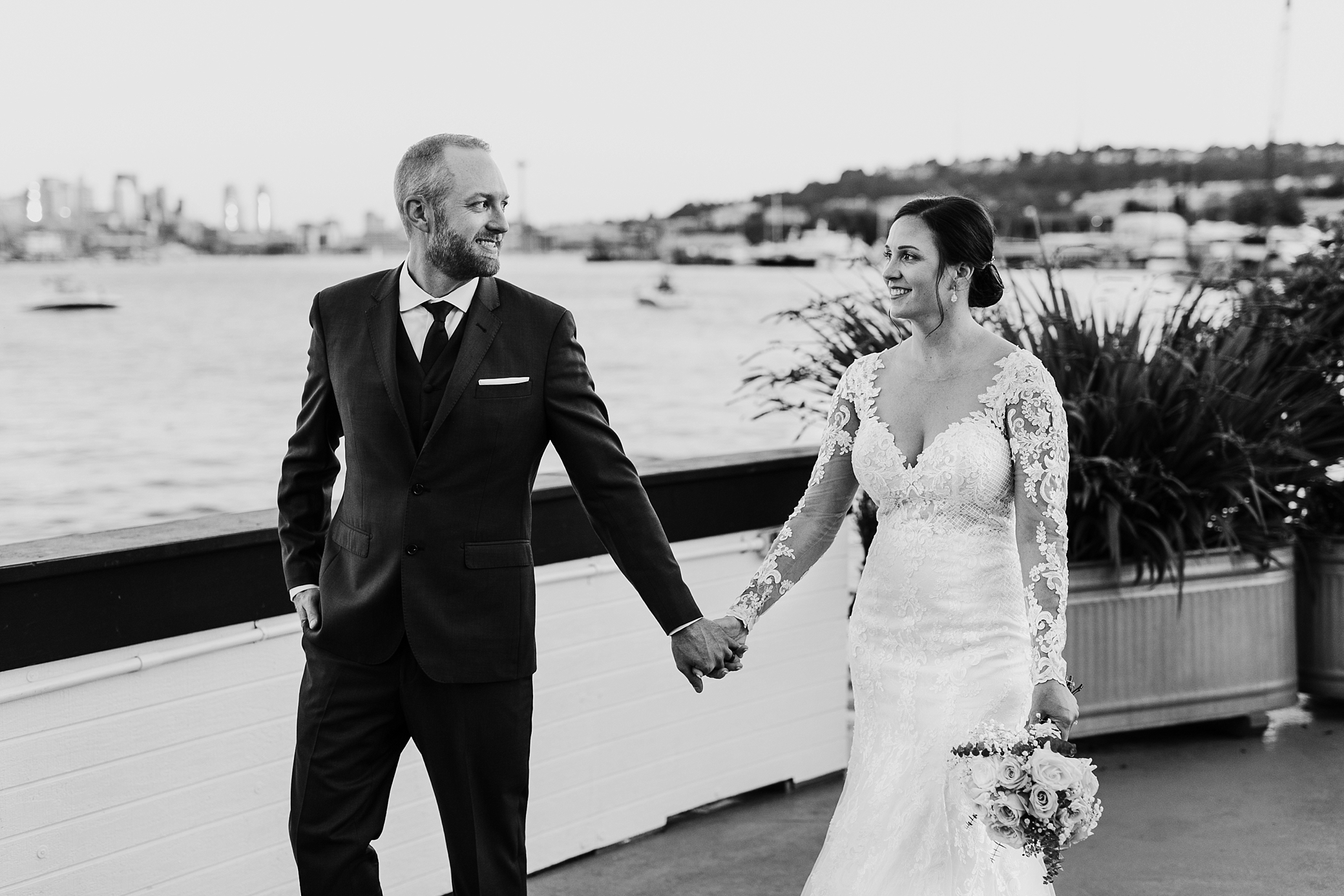 Bride and groom portraits at Seattle waterfront wedding venue | Megan Montalvo Photography 