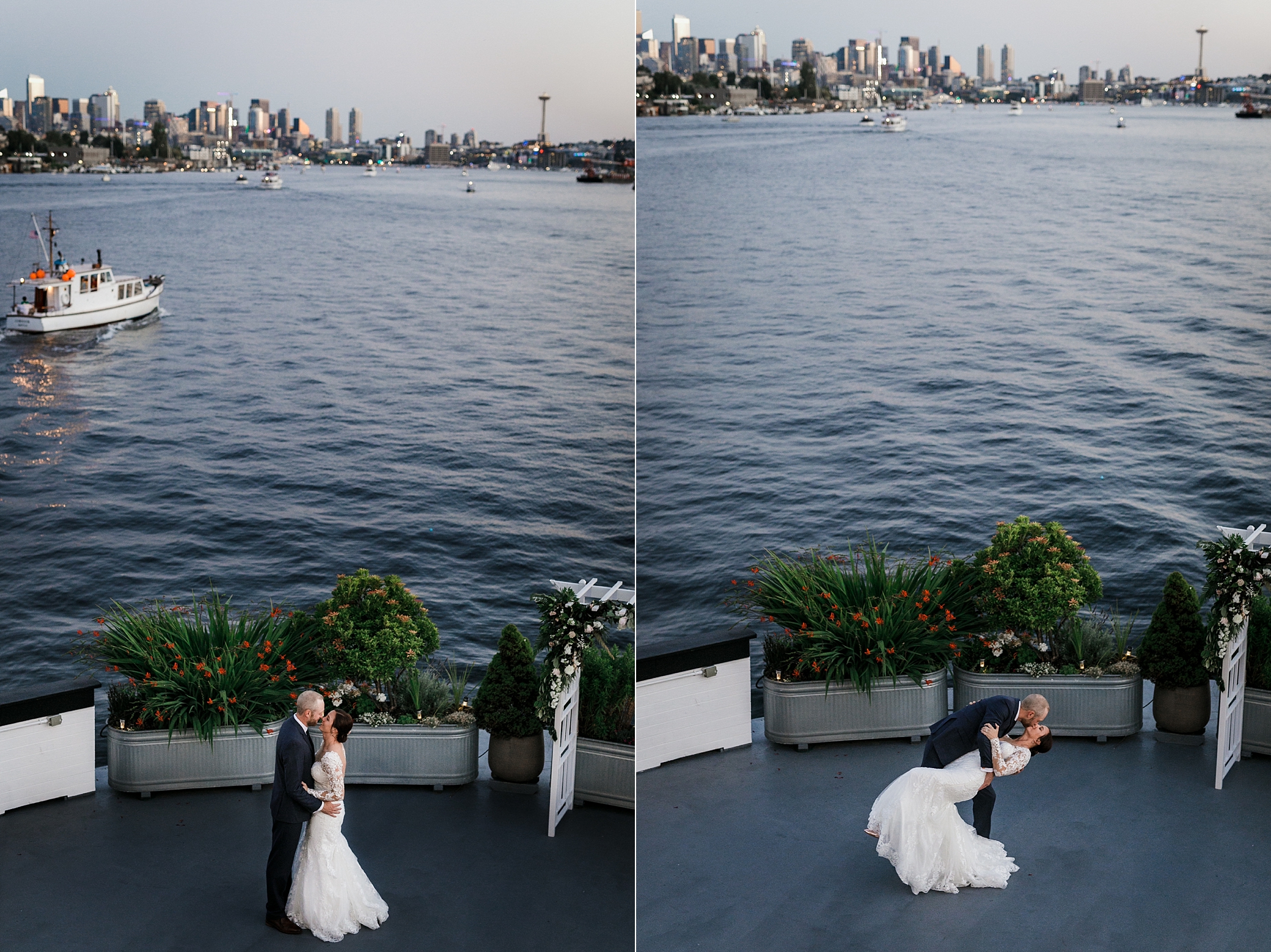 Bride and groom sunrise portraits at MV Skansonia | Seattle Tacoma Wedding Photographer, Megan Montalvo Photography 