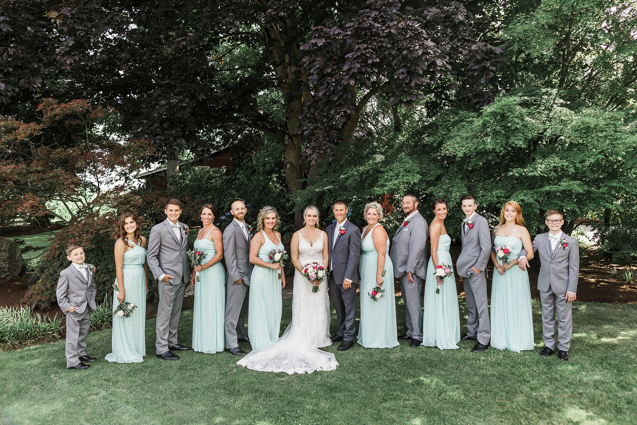 Wedding party photo at Mount Vernon Wedding Venue - Maplehurst Farms. Photographed by PNW Wedding Photographer, Megan Montalvo Photography. 