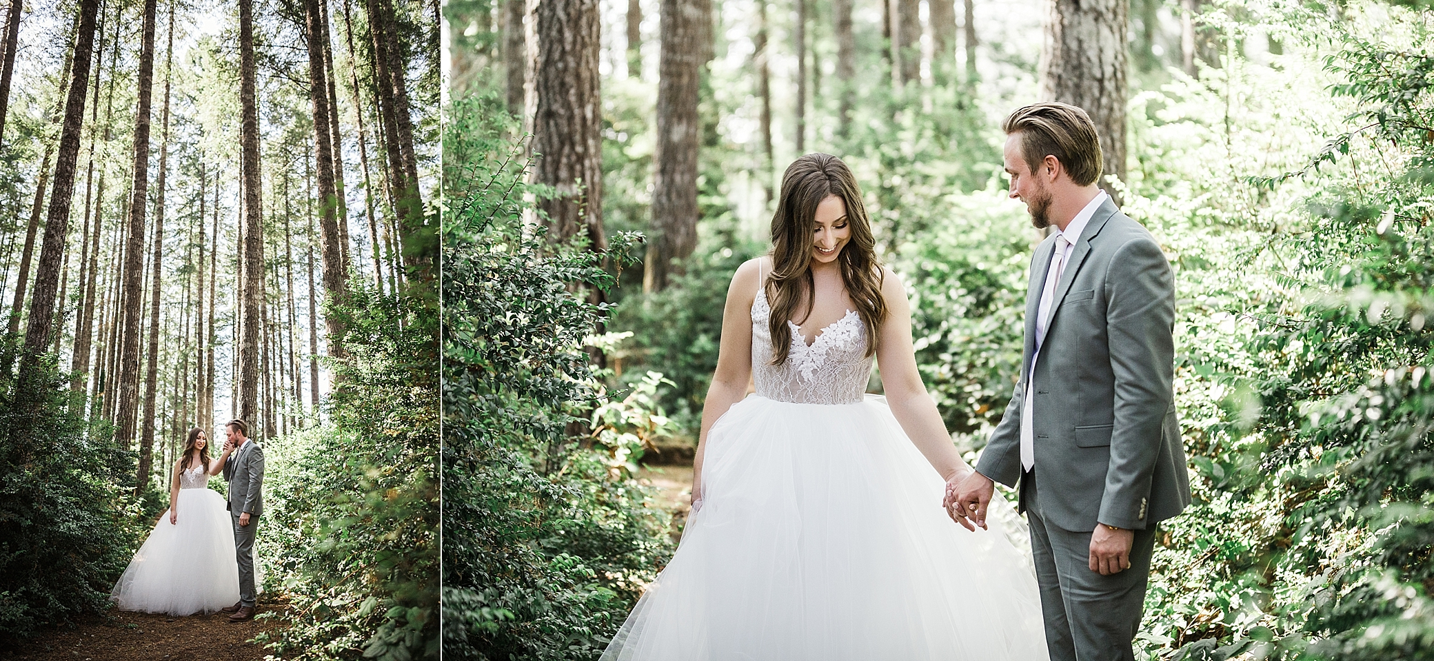 Bride and groom first look on Lost Lake before intimate backyard wedding ceremony. Photographed by Seattle Wedding Photographer, Megan Montalvo Photography. 