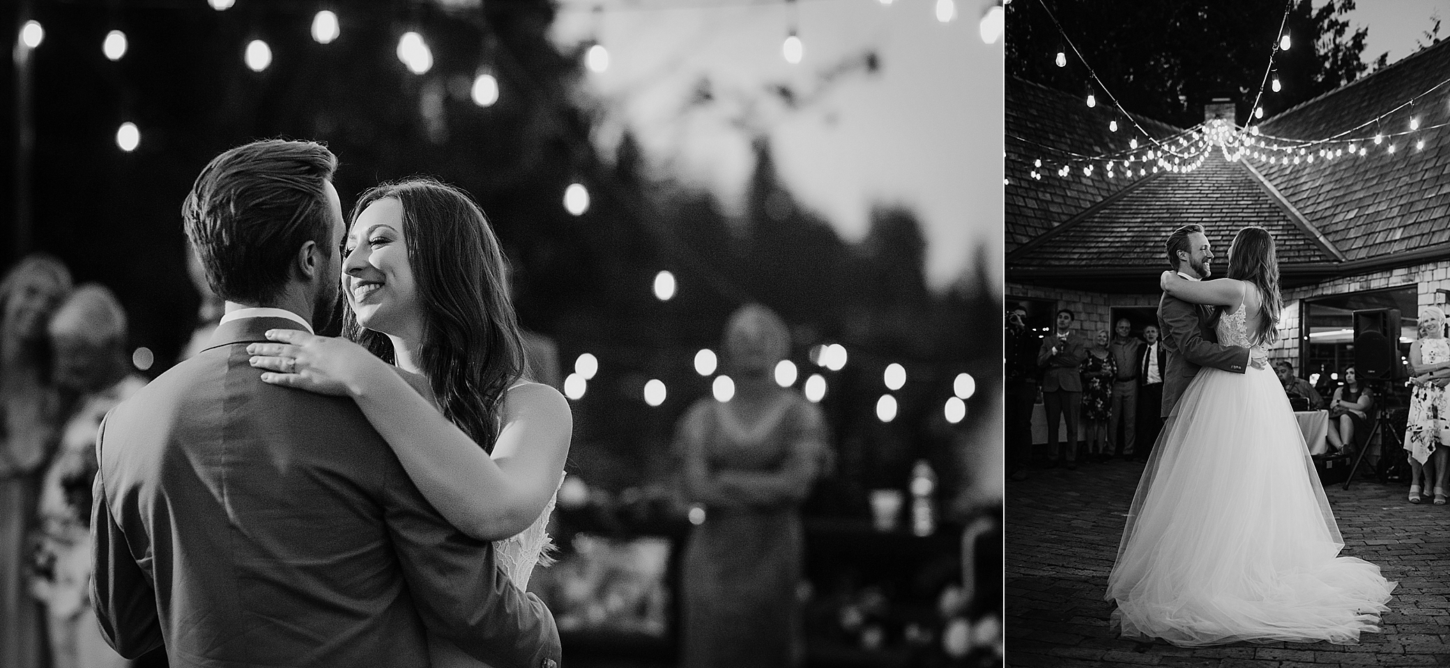 Bride and groom first dance at backyard wedding reception photographed by Seattle intimate wedding photographer, Megan Montalvo Photography