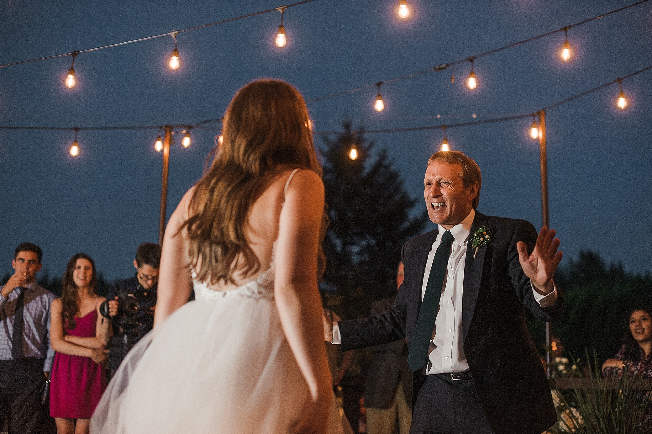 Father daughter dance at backyard wedding reception | Megan Montalvo Photography