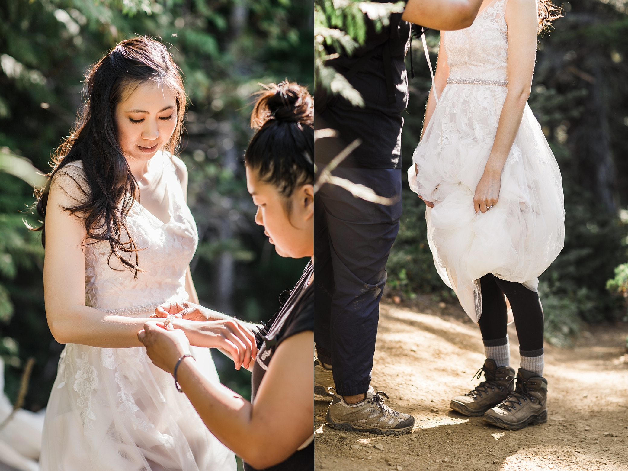 Bride getting ready at Mount Storm King summit in the Olympic National Park | Megan Montalvo Photography 