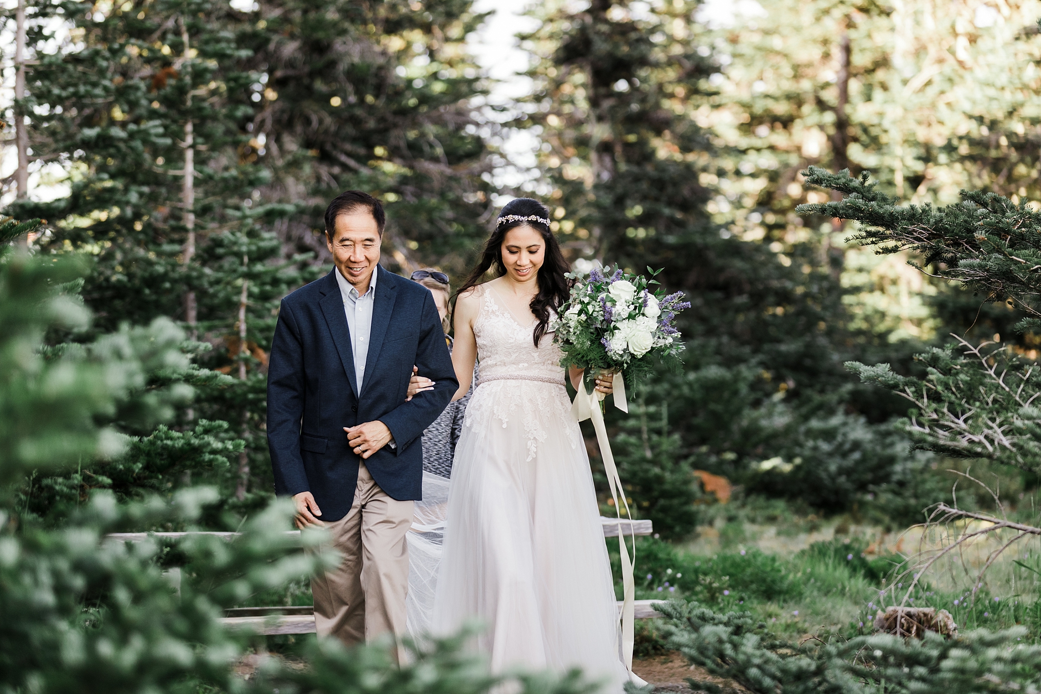 Bride's father walking her down the aisle at Hurricane Ridge for intimate elopement ceremony | Megan Montalvo Photography 