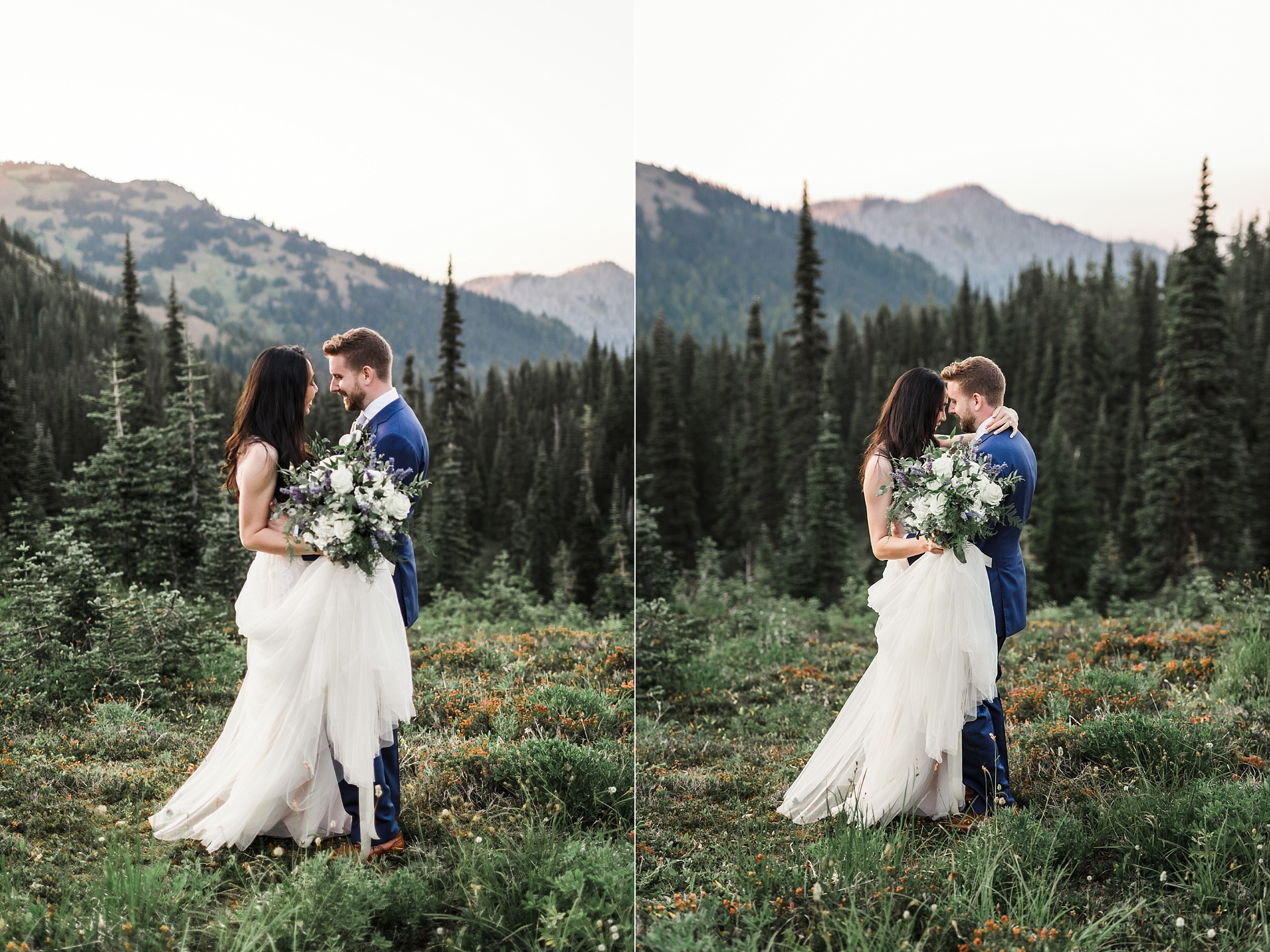 Bride and groom portraits at Hurricane Ridge Elopement in the Olympic National Park | Megan Montalvo Photography 