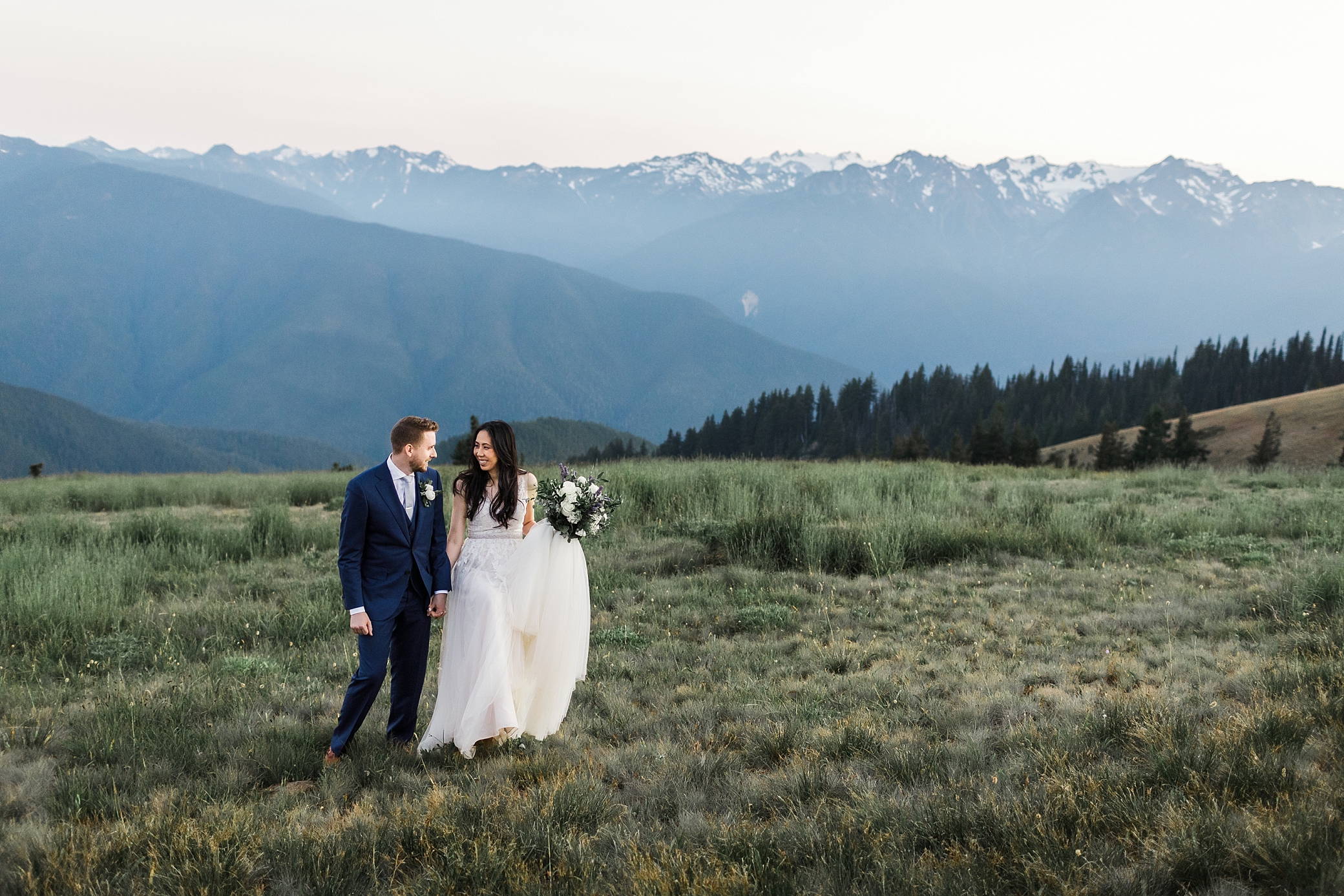 Bride and groom portraits at Hurricane Ridge Mountain Elopement | Megan Montalvo Photography