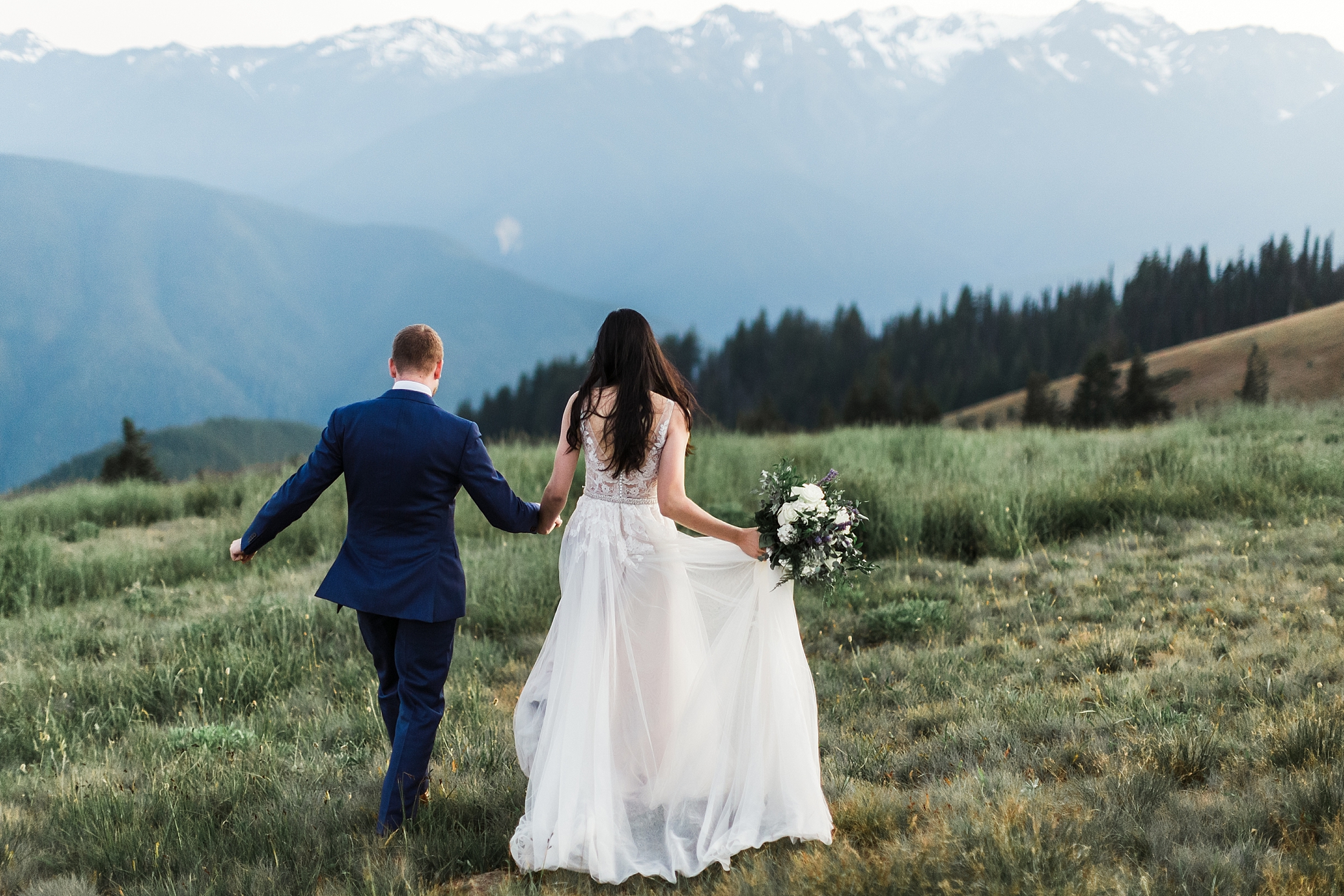 Bride and groom adventure through the Olympic National Park for elopement celebration with Adventure Elopement Photographer, Megan Montalvo Photography. 
