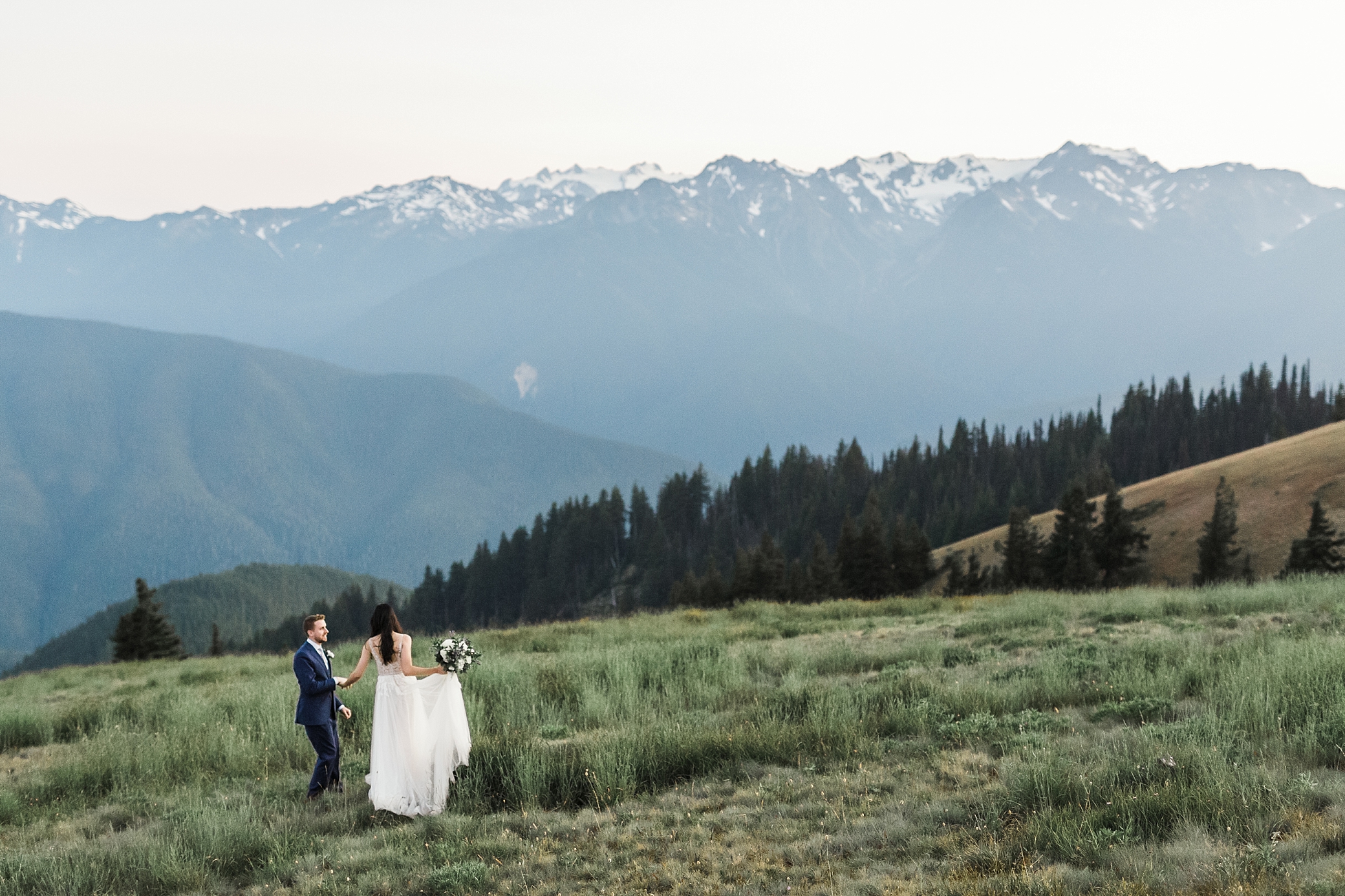 Bride and groom photos at Hurricane Ridge in the Olympic National Park. Photographed by Adventure Elopement Photographer, Megan Montalvo Photography
