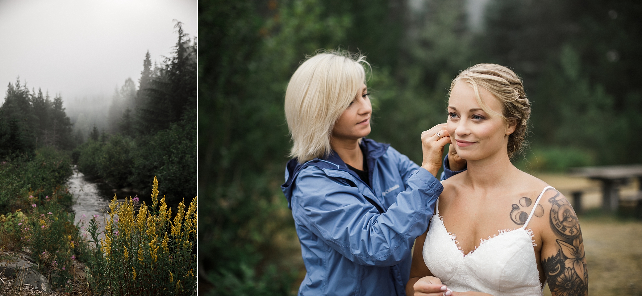 Bride getting ready for intimate elopement ceremony at Gold Creek Pond | Megan Montalvo Photography