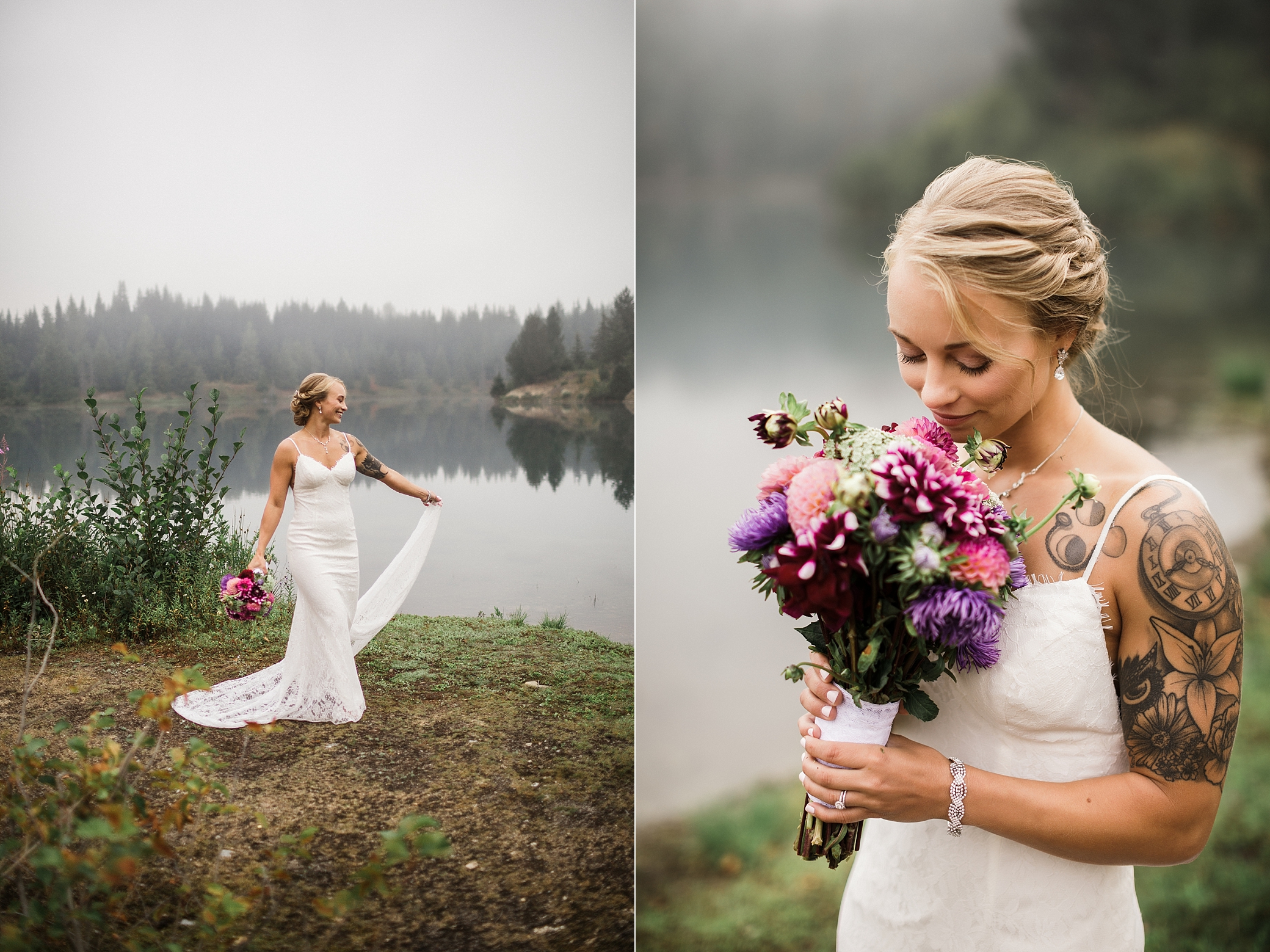 Bridal Portraits at Gold Creek Pond in Snoqualmie, WA. Photographed by Seattle Elopement and Wedding Photographer, Megan Montalvo Photography
