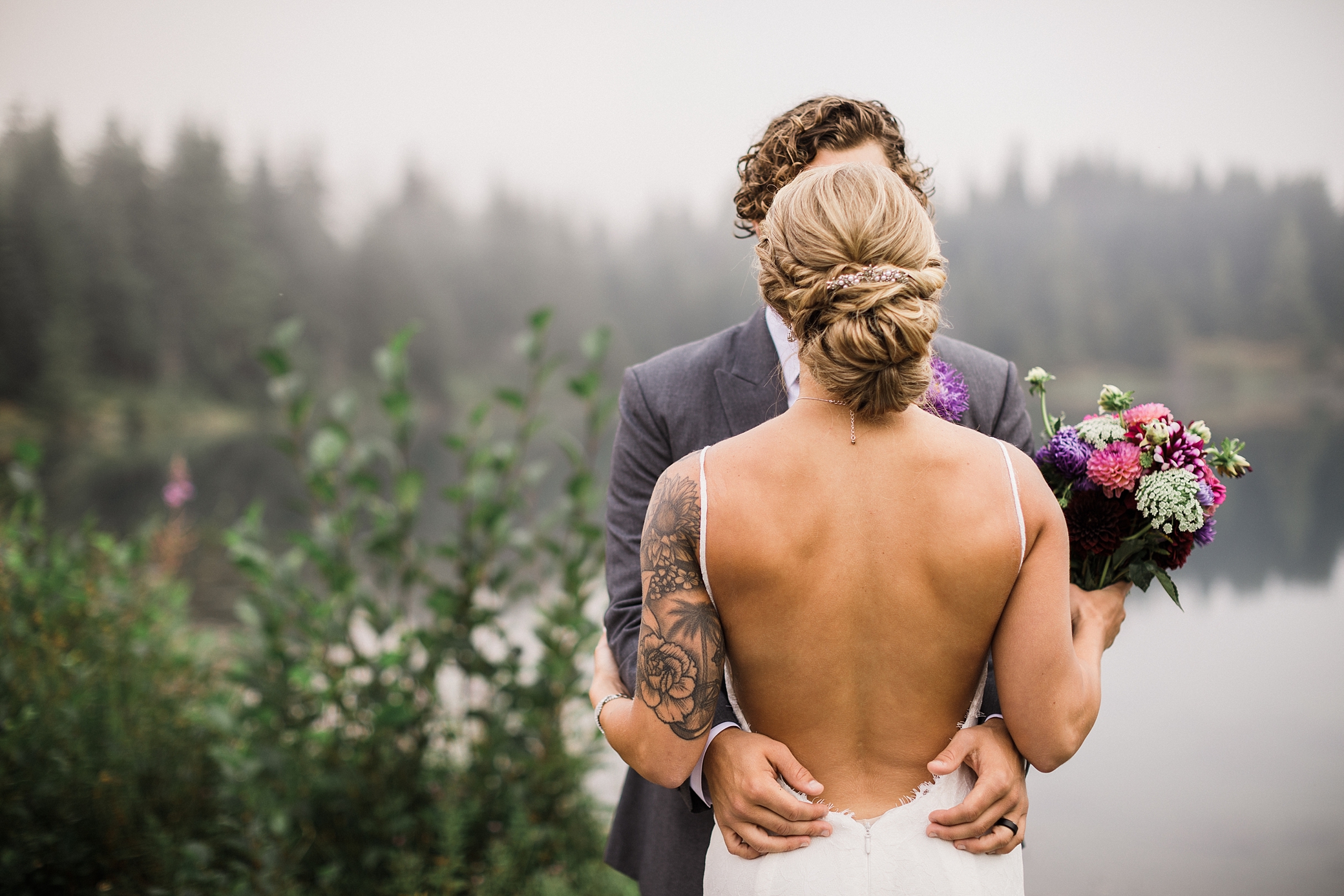 Bride and groom portraits photographed by Seattle Elopement Photographer, Megan Montalvo Photography