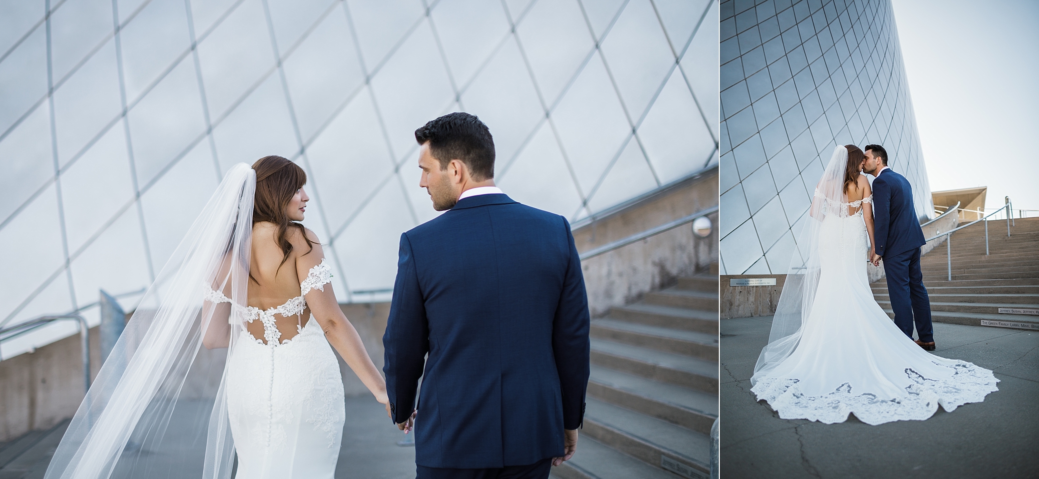 Bride and Groom wedding portraits at the Museum of Glass in Tacoma. Photographed by Tacoma Wedding Photographer, Megan Montalvo Photography