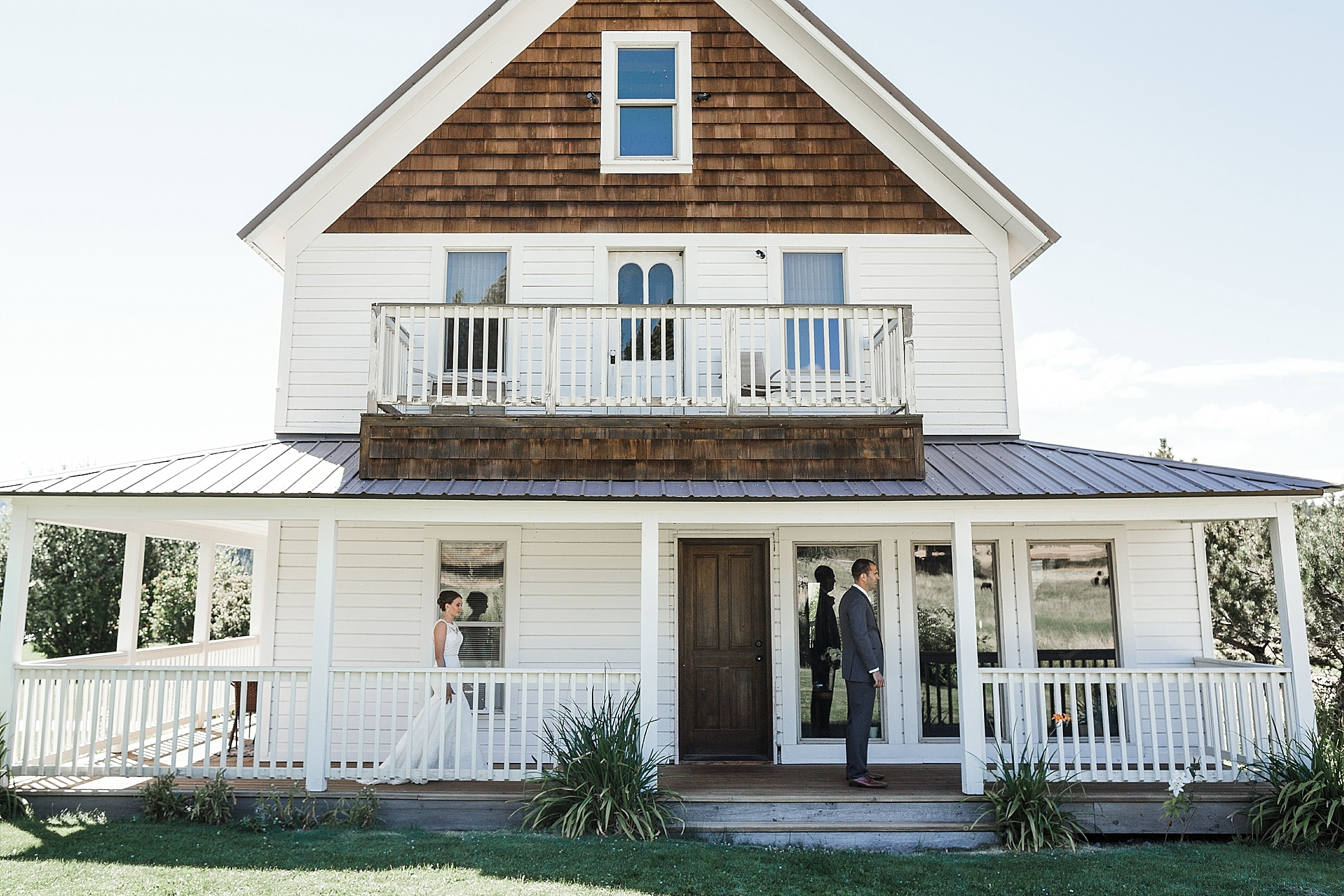 Bride and groom first look at Cle Elum's Wedding Venue, The Cattle Barn. Photographed by PNW Wedding Photographer, Megan Montalvo Photography. 