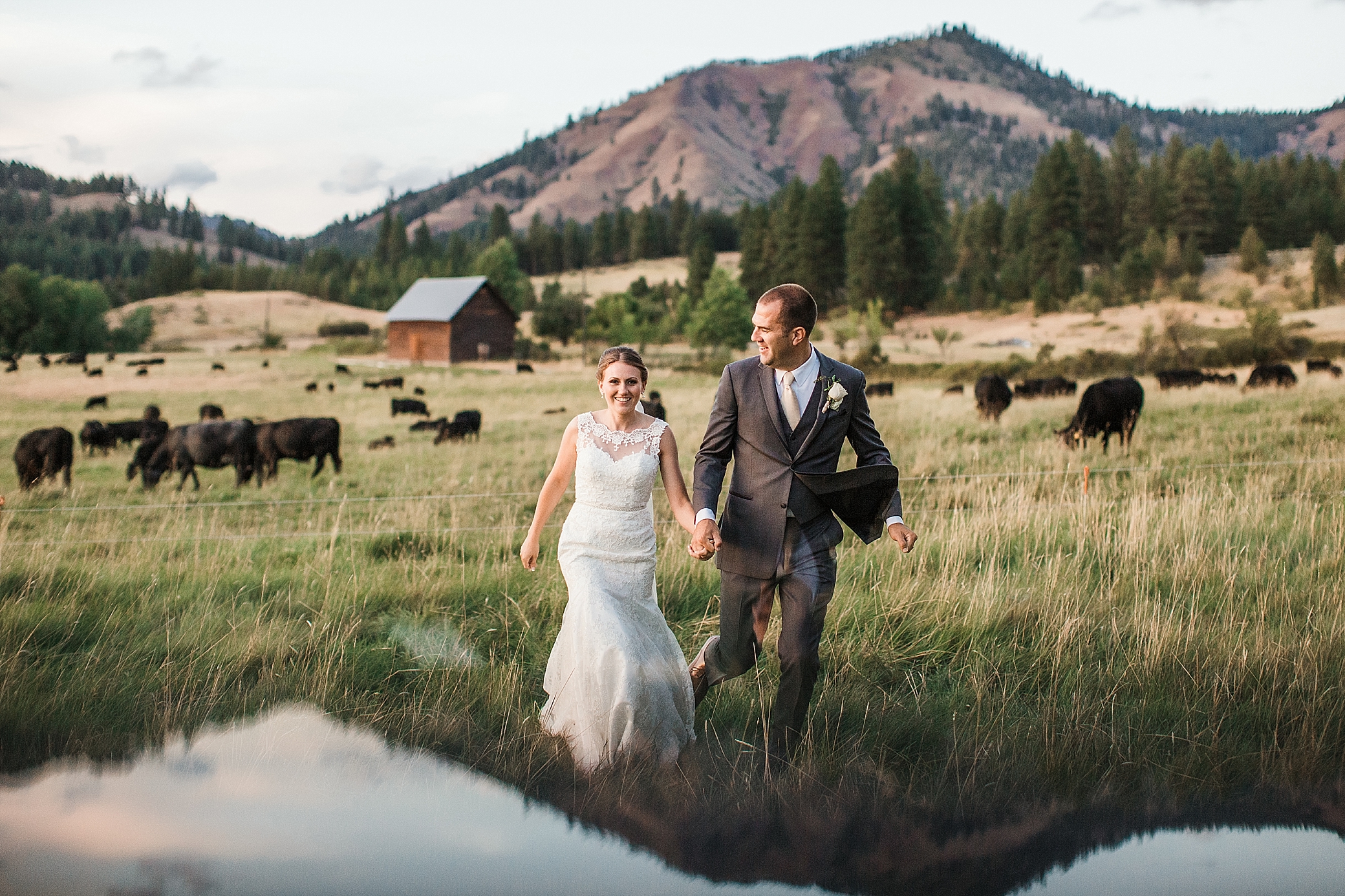 Bride and Groom Portraits in the fields at The Cattle Barn in Cle Elum, Washington. Photographed by Washington Wedding Photographer, Megan Montalvo Photography. 