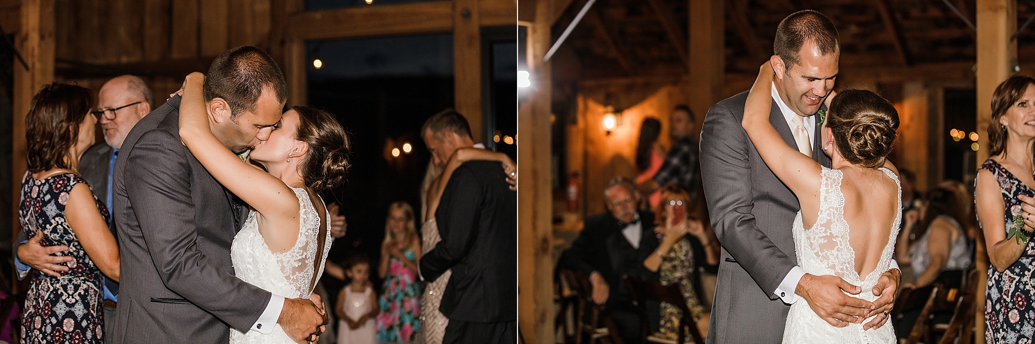 Bride and groom first dance at wedding reception at The Cattle Barn | Megan Montalvo Photography 
