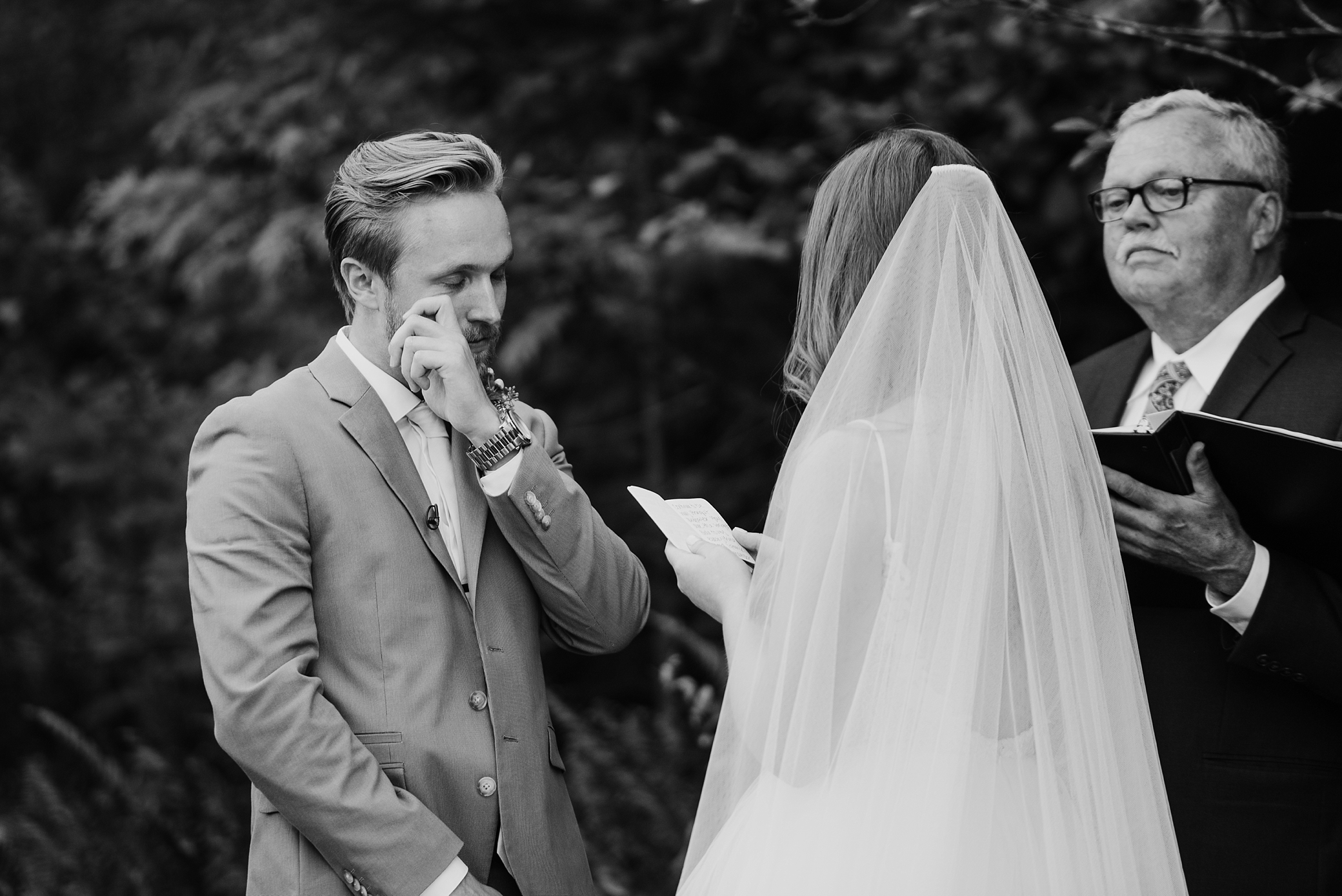 Emotional groom during Seattle Intimate Backyard Wedding Ceremony | Megan Montalvo Photography