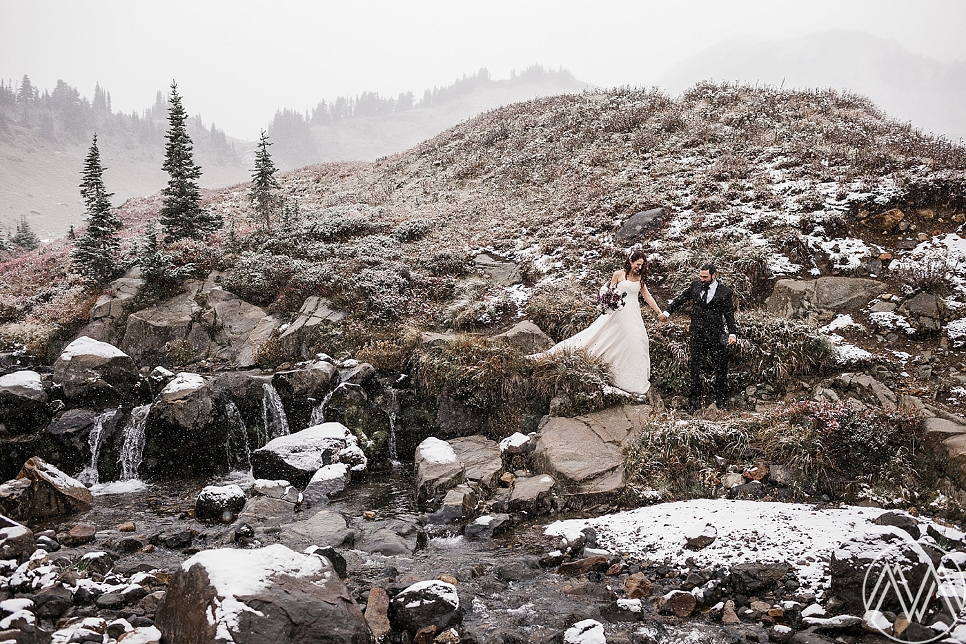 Snowy Winter Hiking Elopement | Washington Elopement Photographer | Megan Montalvo Photography