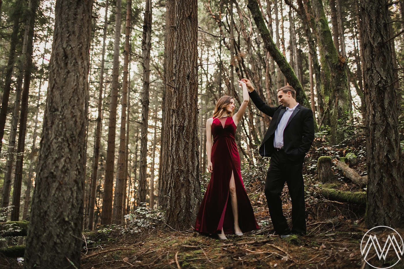 Dressy engagement photos at Point Defiance Park in Tacoma, WA | Megan Montalvo Photography