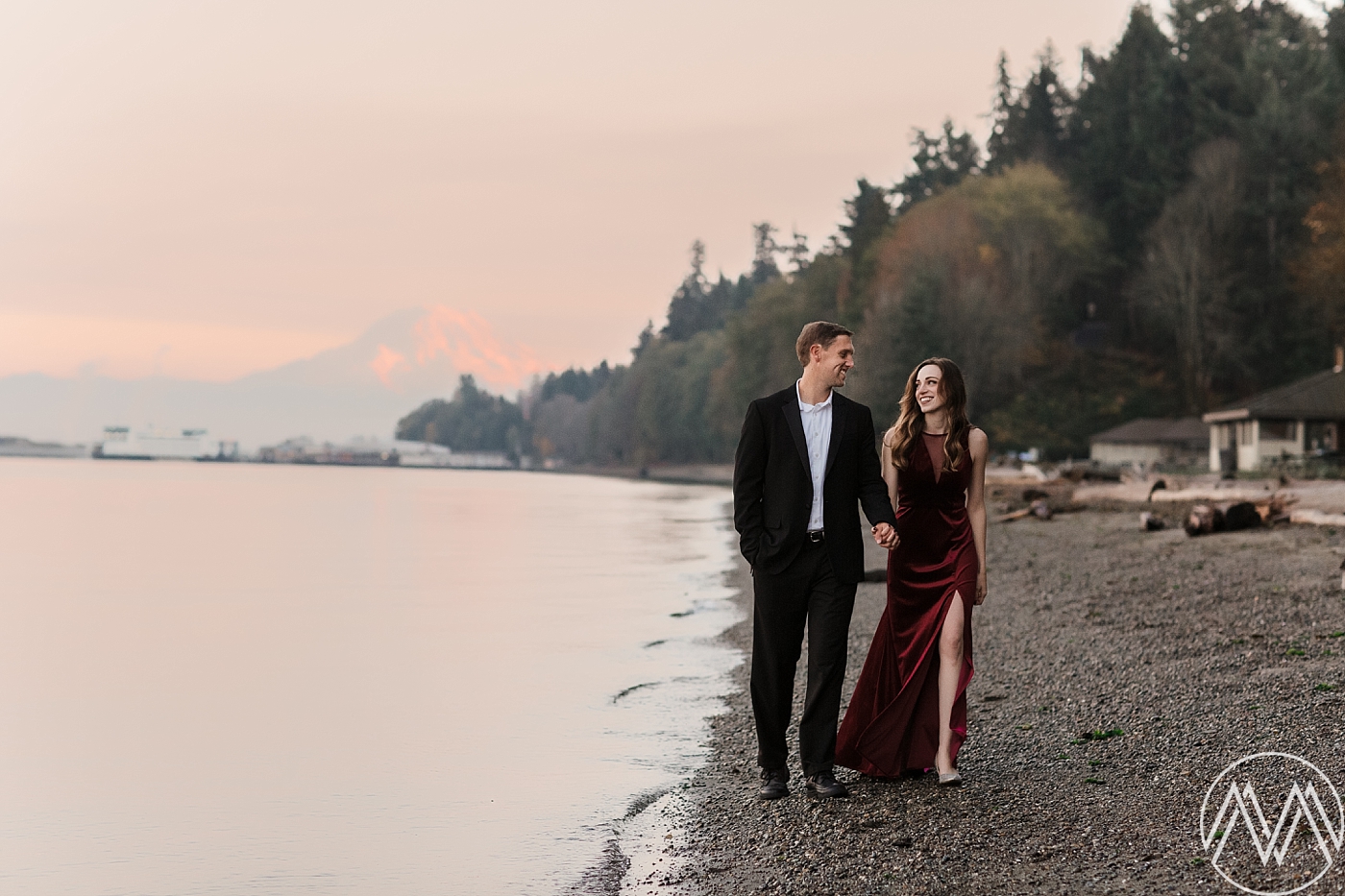Sunset engagement session at Owen Beach in Tacoma, WA. Photographed by Tacoma Intimate Wedding Photographer, Megan Montalvo Photography. 