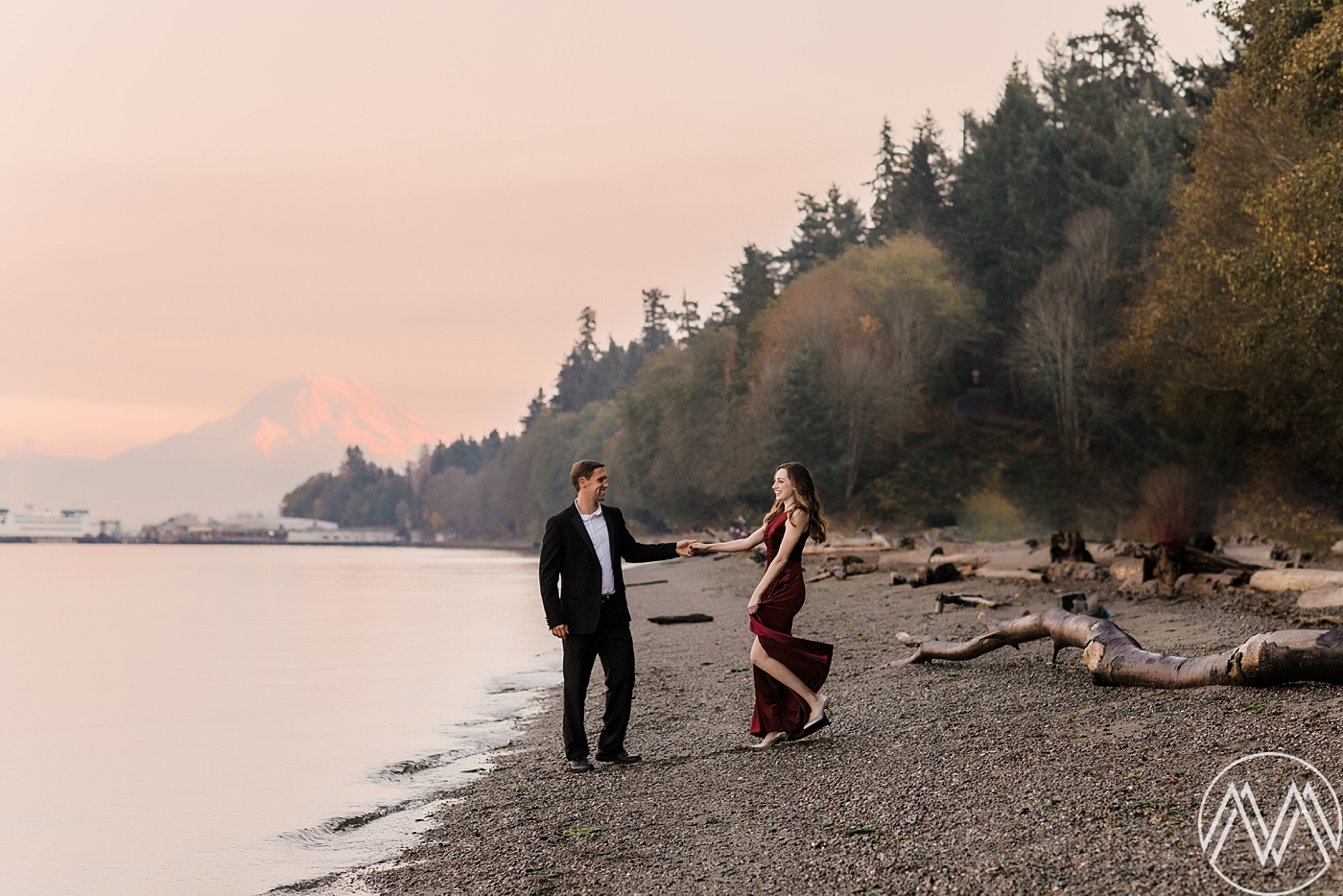 Couple dancing during engagement session at Owen Beach | Megan Montalvo Photography