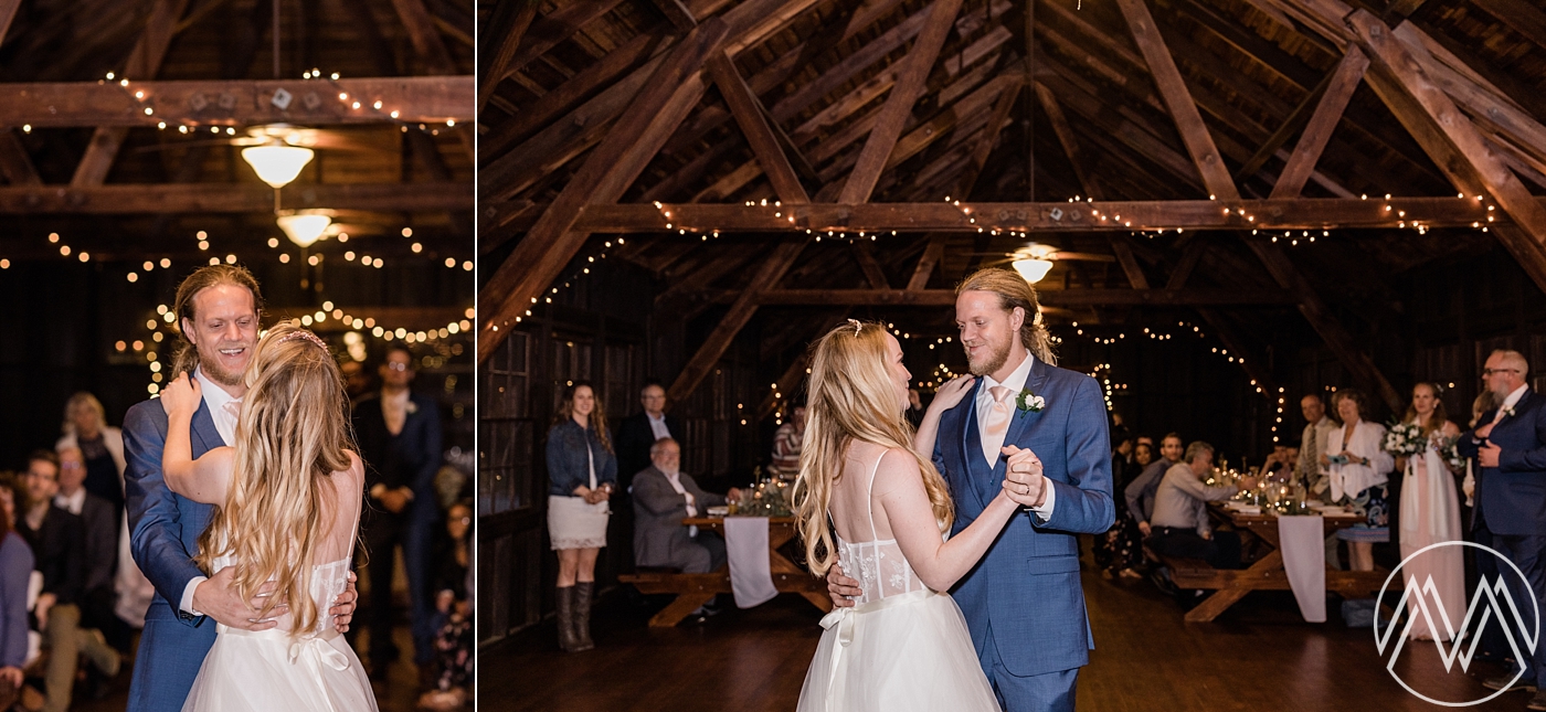 Bride and groom first dance at Doe Lake Campground Wedding Reception | Megan Montalvo Photography