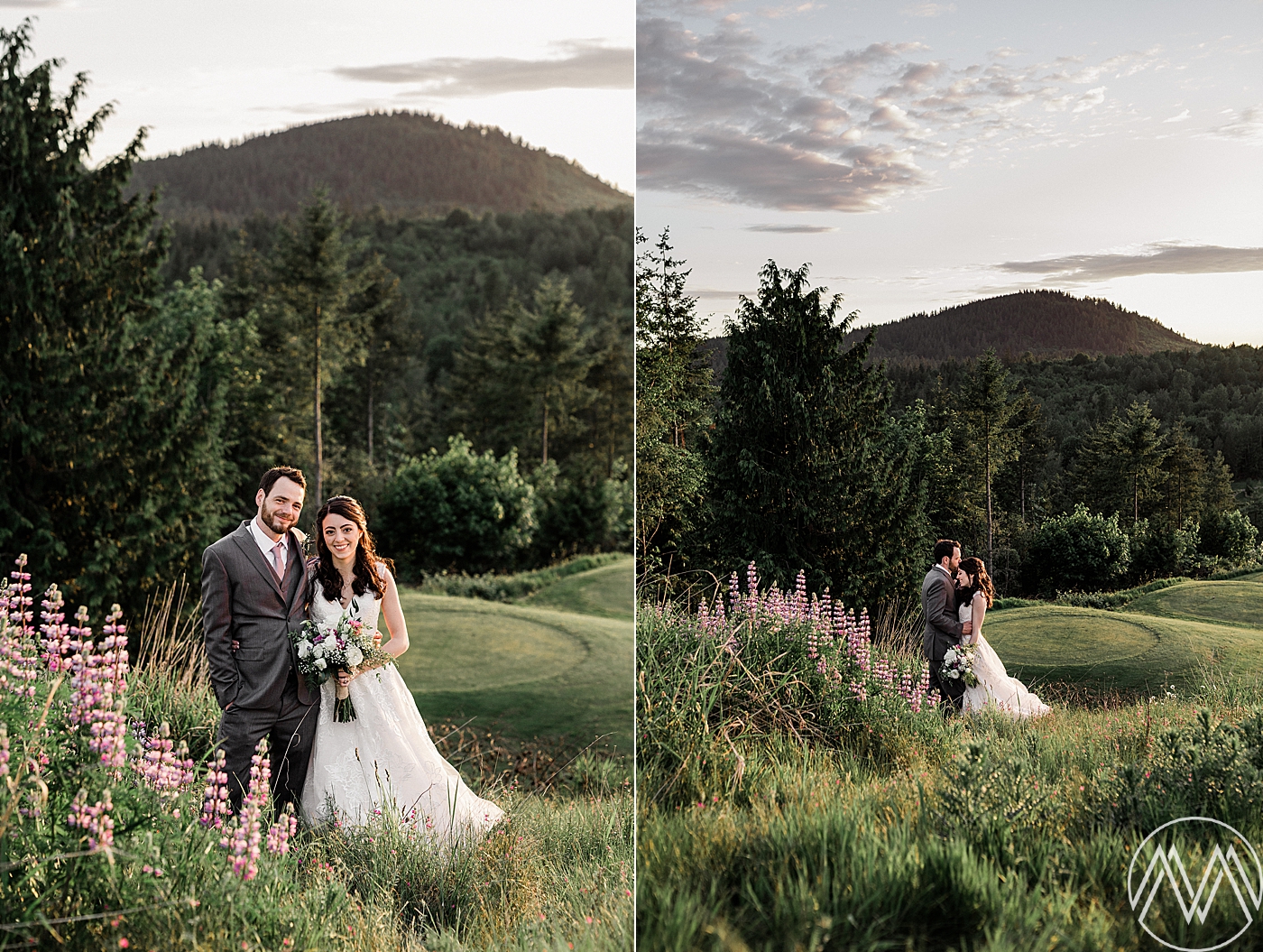 Sunset bride and groom portraits at Eaglemont Golf Course Wedding Venue | Photographed by PNW Wedding Photographer, Megan Montalvo Photography