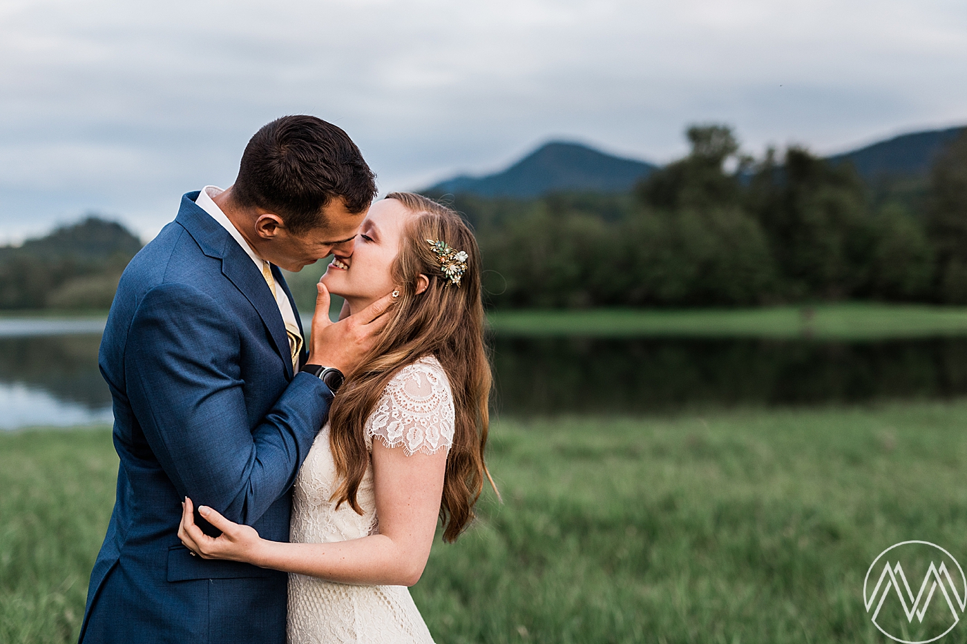 Bride and groom kiss at Mount Rainier Adventure Elopement | Megan Montalvo Photography