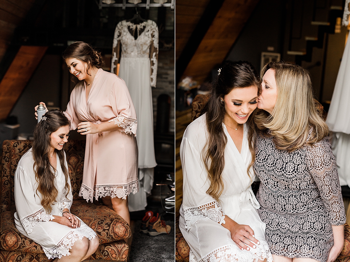 Bride getting ready for elopement at a cabin in Ashford, WA | Megan Montalvo Photography