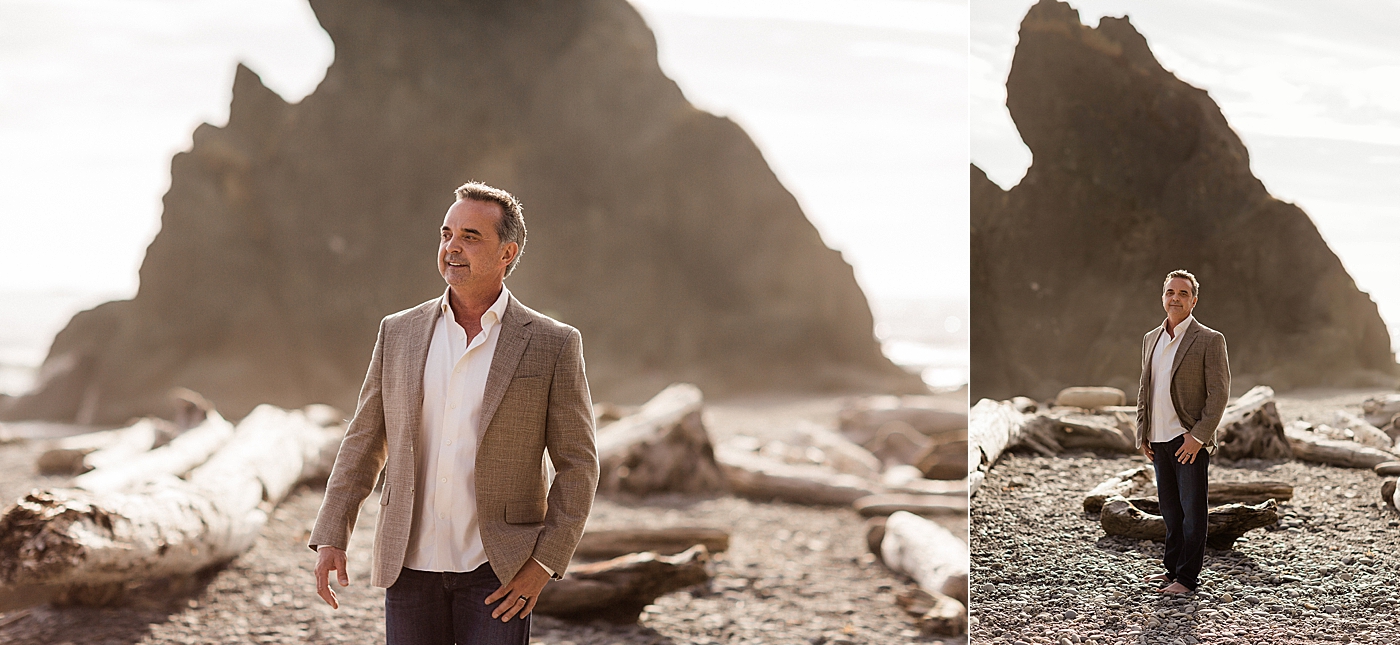 Groom photos at Ruby Beach Elopement. Photographed by Washington Elopement Photographer, Megan Montalvo Photography. 