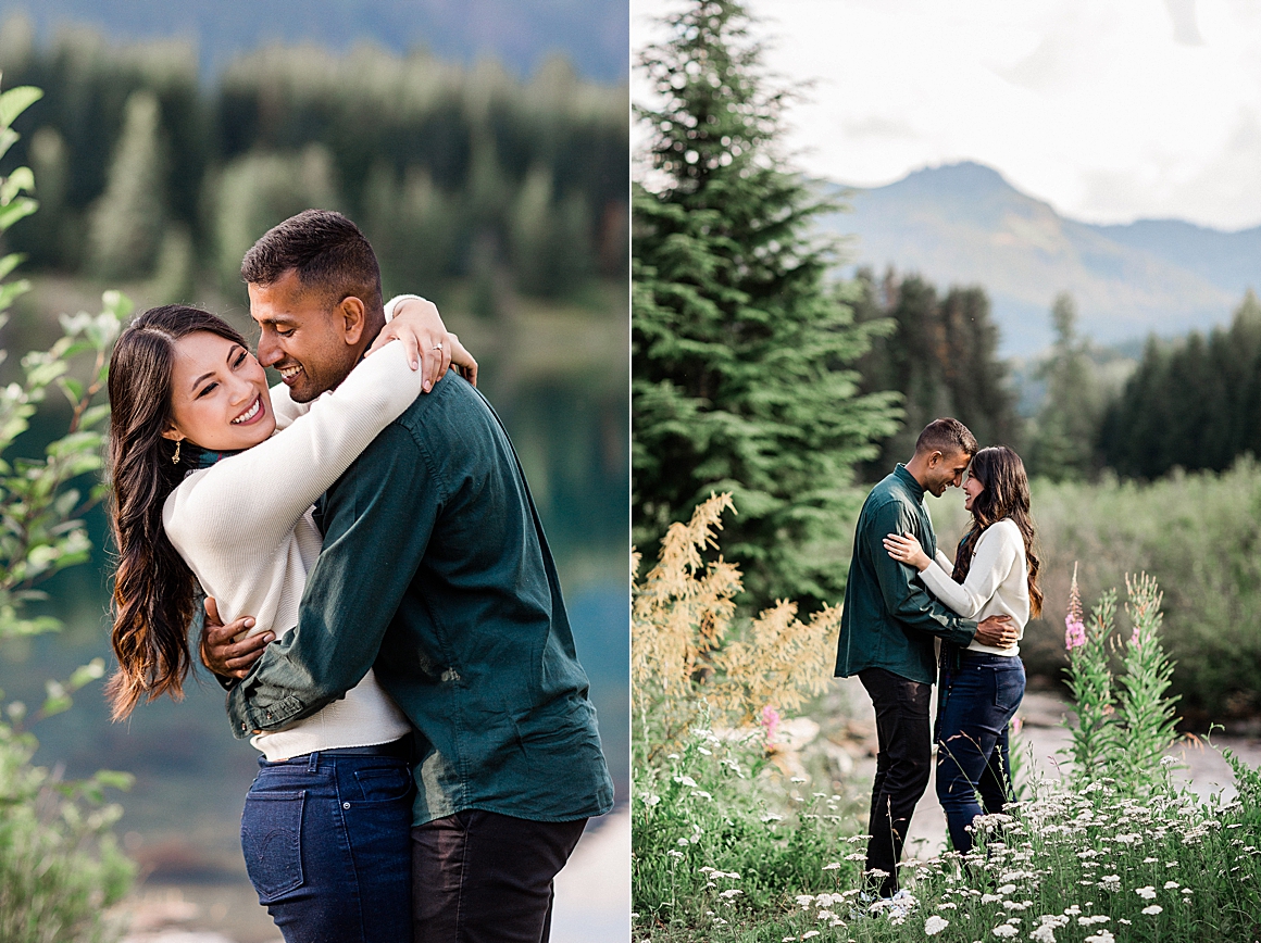 Tacoma Engagement and Wedding Photographer, Megan Montalvo Photography, photographs couple at Gold Creek Pond. 