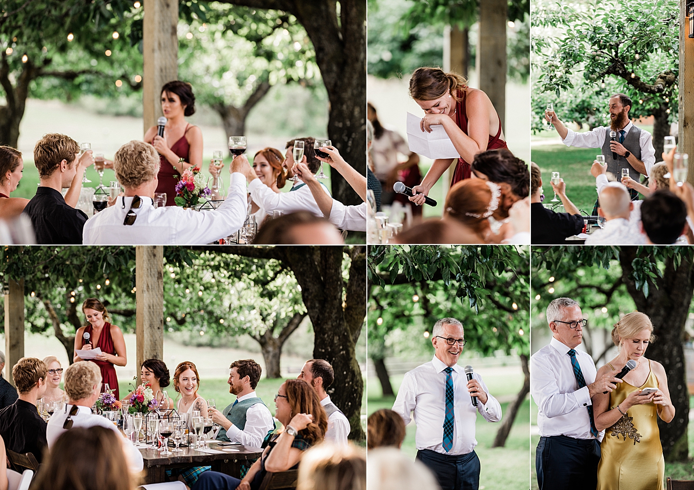 Wedding toasts at reception at Orchard at Sunshine Hill | Megan Montalvo Photography