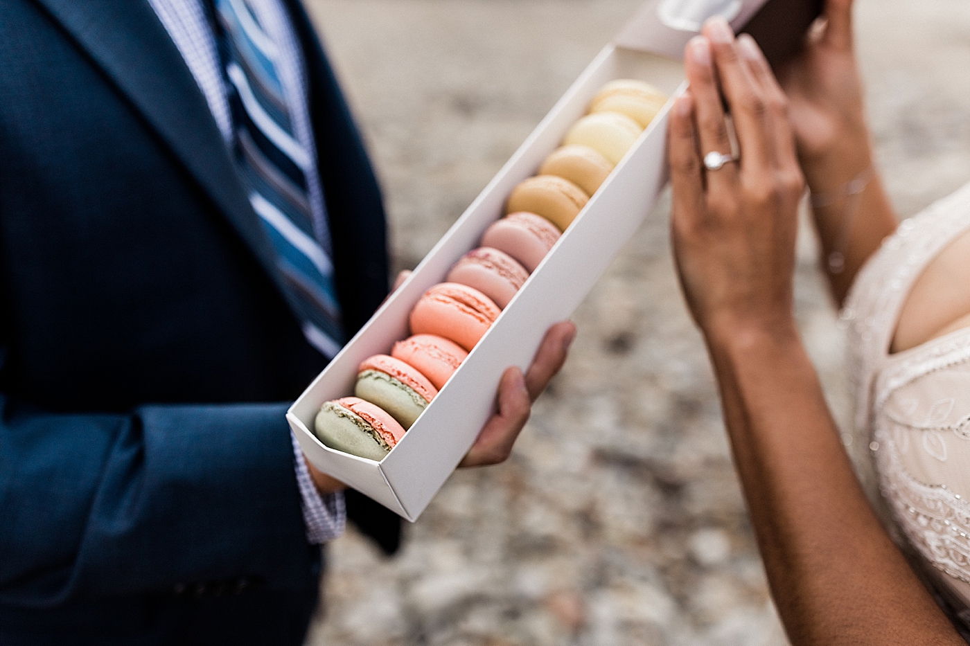 Macaroons are the perfect dessert for your elopement! Photographed by Seattle Elopement Photographer, Megan Montalvo Photography. 