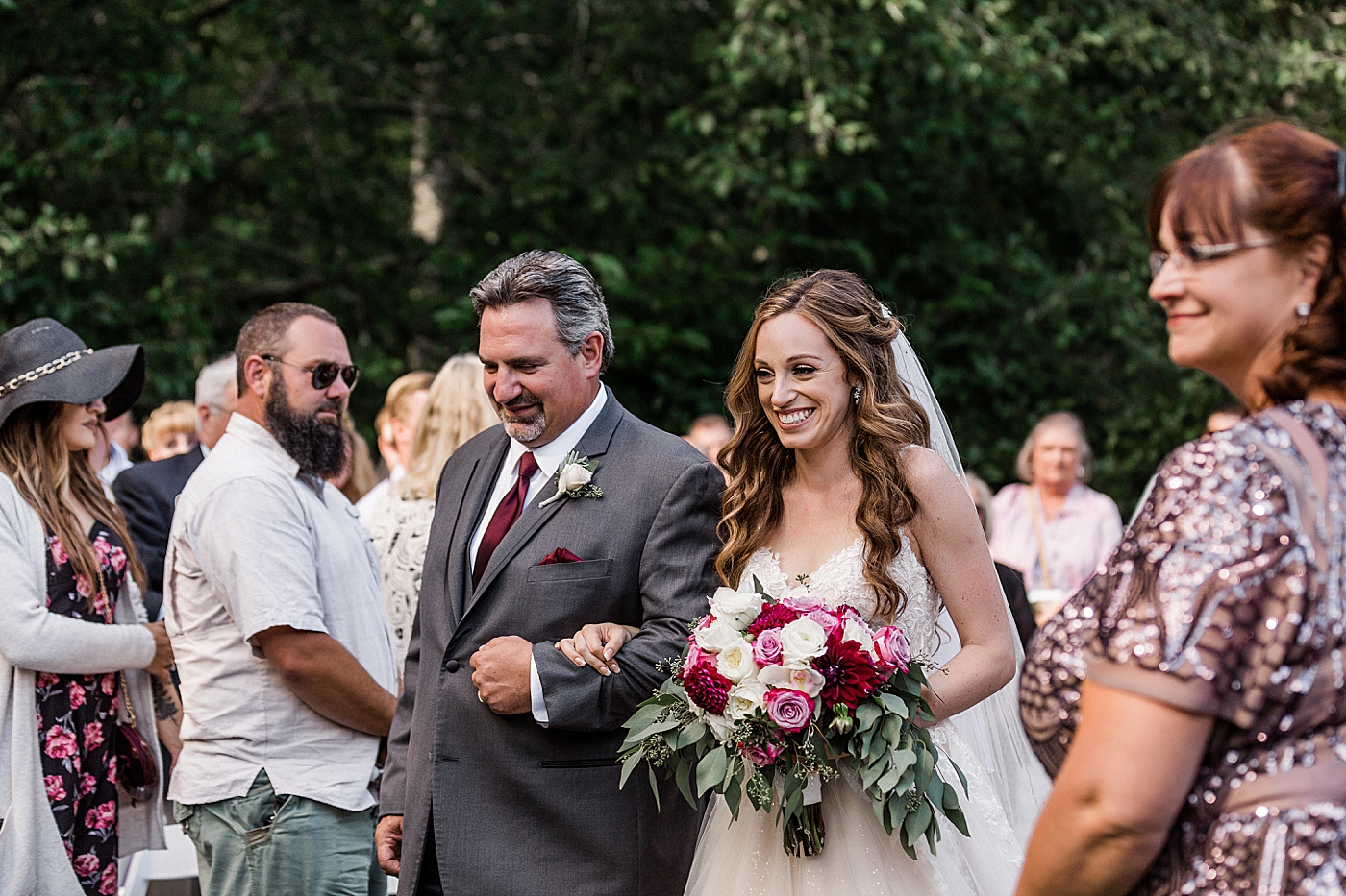 Bride walking down aisle and grooms reaction | Cedar Springs Wedding | Megan Montalvo Photography