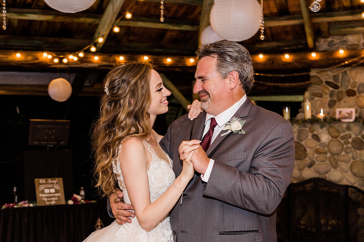 Father-daughter dance at Cedar Springs wedding reception. Photos by Tacoma Wedding Photographer, Megan Montalvo Photography. 