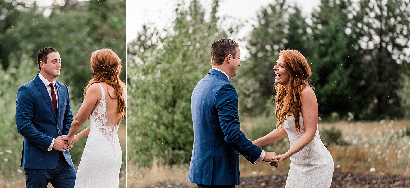 First look between bride and groom at Swiftwater Cellars Wedding | Megan Montalvo Photography